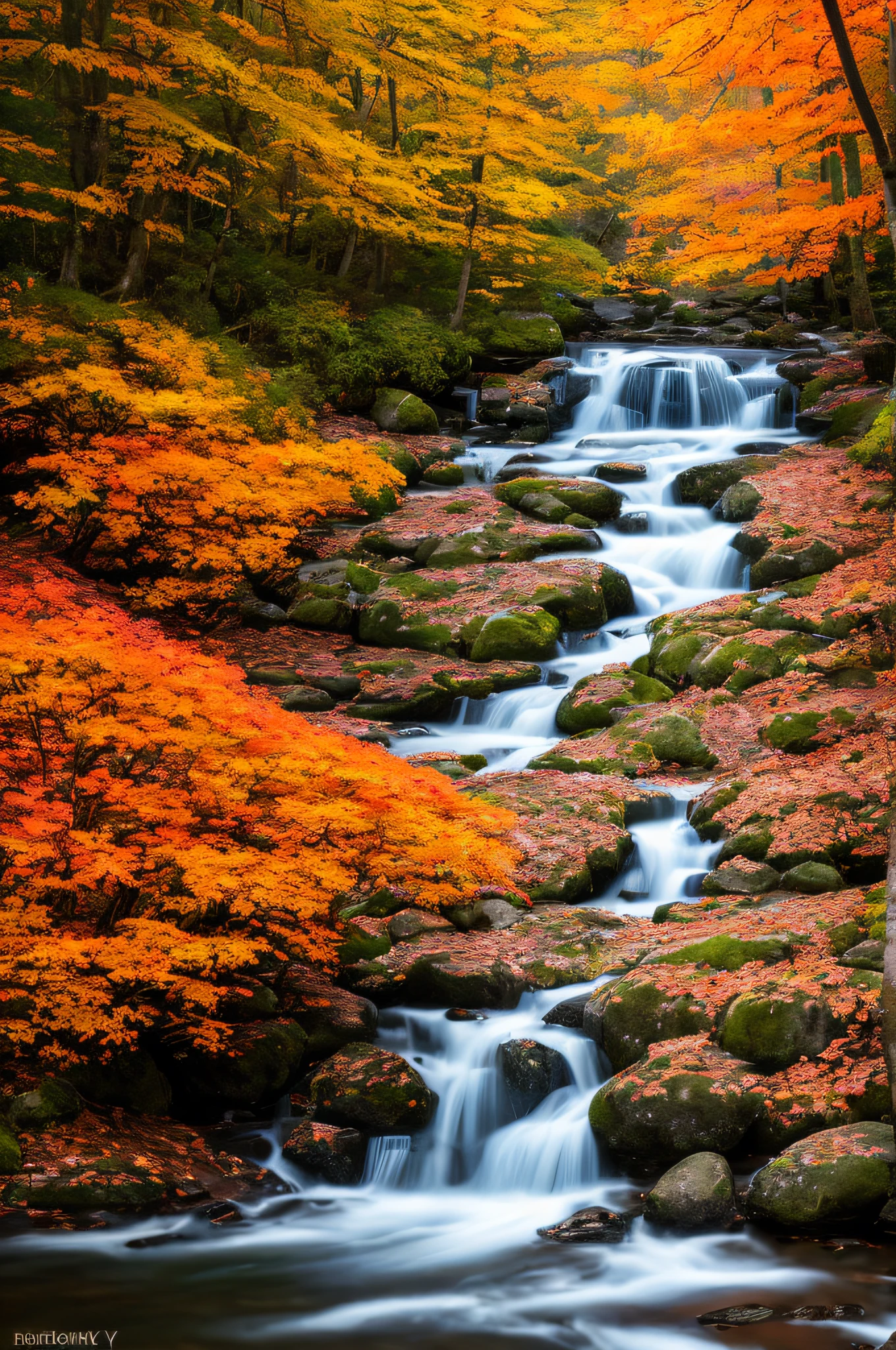 Masterpiece, best quality, high quality, highly detailed CG unity 8k wallpaper, textured landscape, lots of leaves and fall colors on the ground, award winning photography, bokeh, depth of field, HDR, bloom, chromatic aberration, photorealistic, highly detailed, trending on artstation, trending on CGsociety, intricate, high detail, dramatic, midjourney art