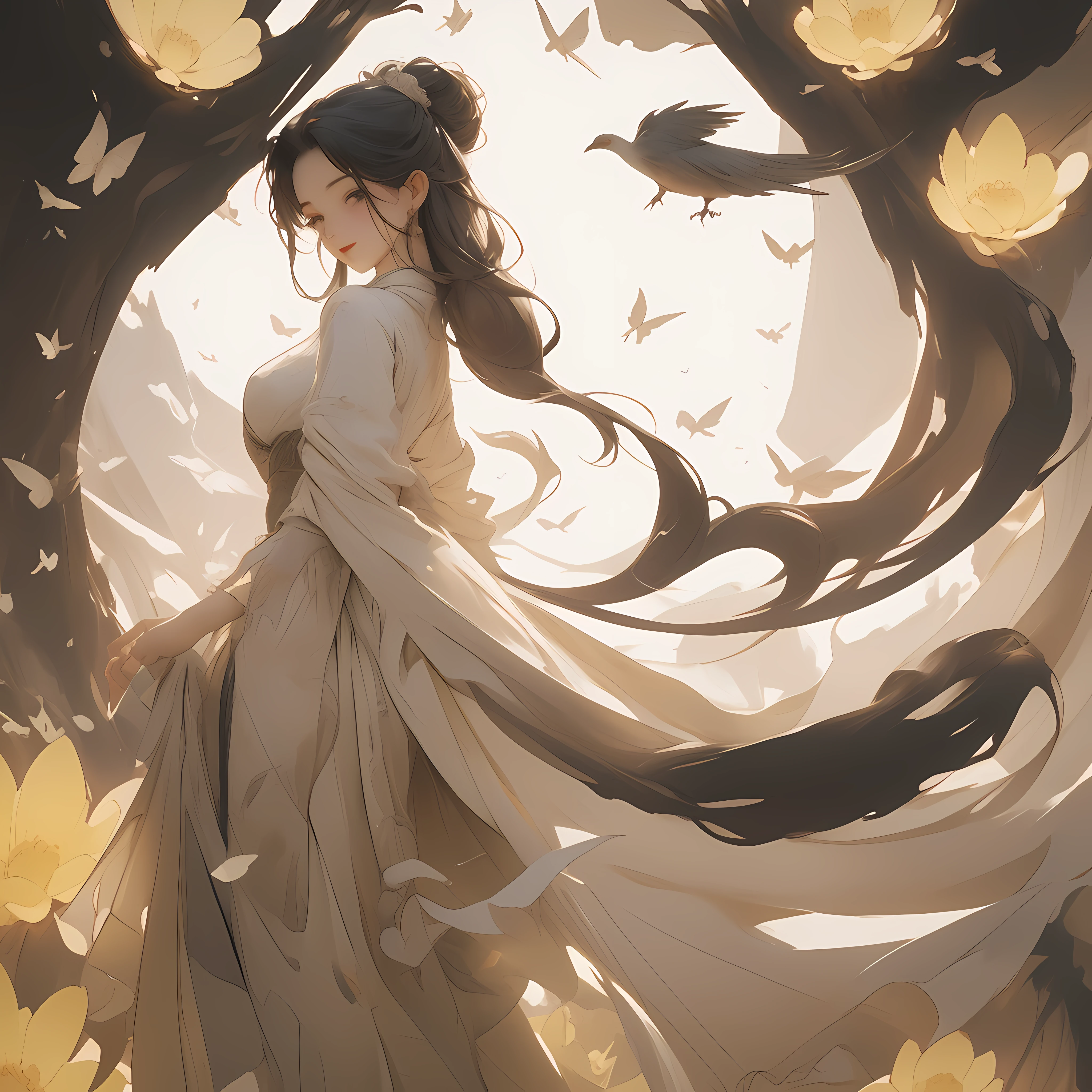 (Masterpiece: 1.2, high quality), (pixels: 1.4), (Song dynasty strokes: 1.4) (wide-angle lens, panorama: 1.2), (panoramic lens: 0.95), (panoramic lens, macro lens: 1.25), a girl, dynamic angle, perspective, high point,
Masterpiece, Best Quality, 8K, Crazy Detail, Intricate Detail, Ultra Detail, Super High Quality, Ancient China (Chinese Architecture: 1.5) Braided (mature female: 1.5), glance sideways, (cold attitude: 1.2),
The eyebrows are like early spring willow leaves, often with rain and hate clouds, and the face is like peach blossom March, implying the amorous moon. The slender waist is curled, the restrained swallow lazy warbler is lazy, the sandalwood mouth is light, and the butterfly chaos that tempts the bees crazy. Enchanting jade words, beautiful jade fragrance,
Tense shots (the sky glows red, visual impact, giving the poster a dynamic and visually striking appearance: 1.2), close-ups, (analog lenses, macro lenses: 1.25), (detailed facial description), (detailed hair description), (detailed clothing description),
{extremely delicate beauty}, (detailed eye description), ((delicate face)), (beautiful and detailed facial depiction),
(beautiful face), slimming face, slim, oval face, perfect face, delicate face, eye details, milky skin, (full body: 1.8), white hair,