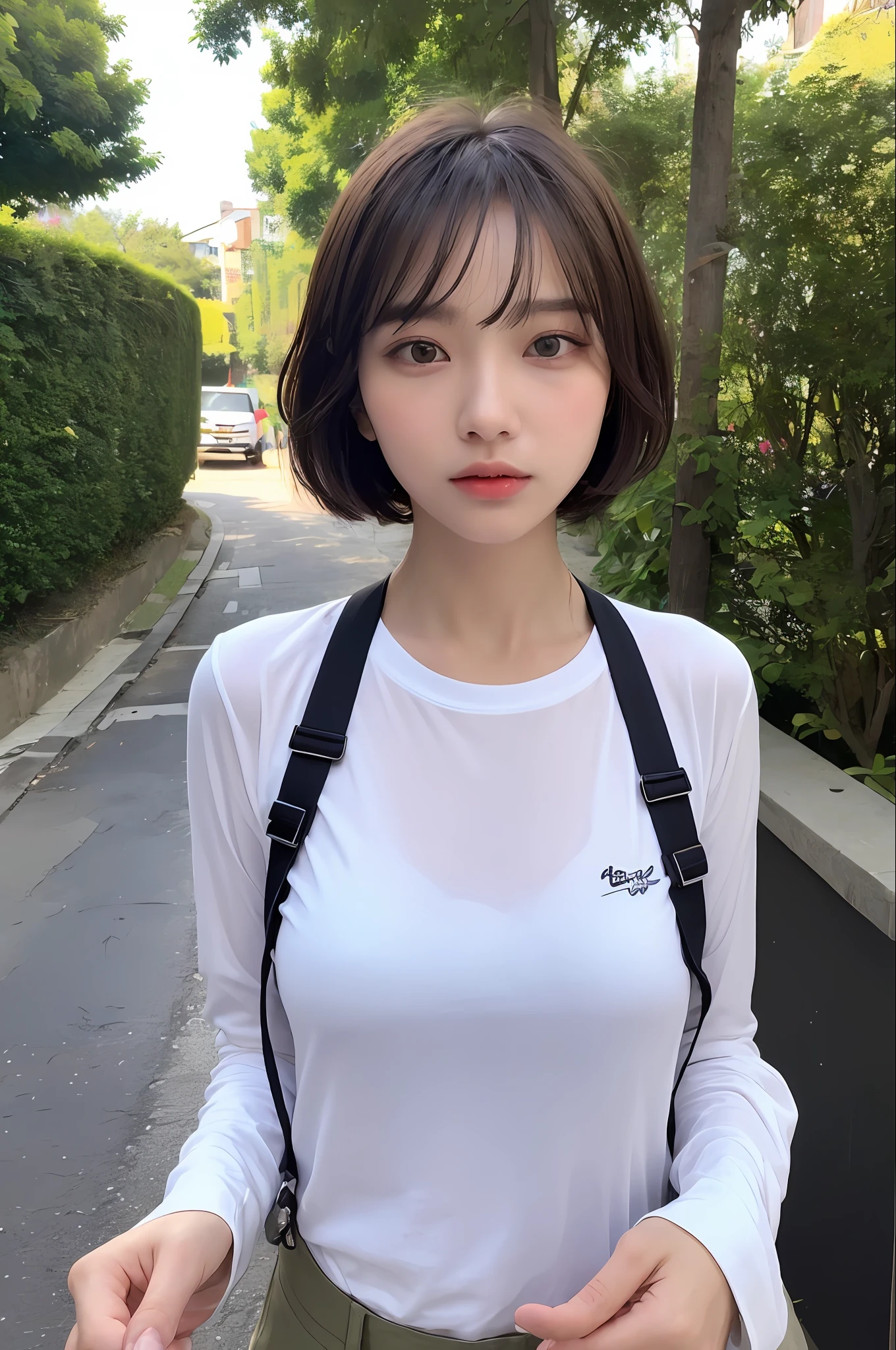 ((Top Quality, 8K, Masterpiece: 1.3)), Sharp: 1.2, Perfect Body Beauty: 1.4, Slim Abs: 1.2, ((Layered Hairstyle, Big: 1.2)), (White Long Shirt: 1.1), (Rain, Street: 1.2), Wet: 1.5, Highly Detailed Face and Skin Texture, Detailed Eyes, Double Eyelids, (((Short Hair)), Boyish, Cool, (((neuter)), slender eyes, bangs, whole body,