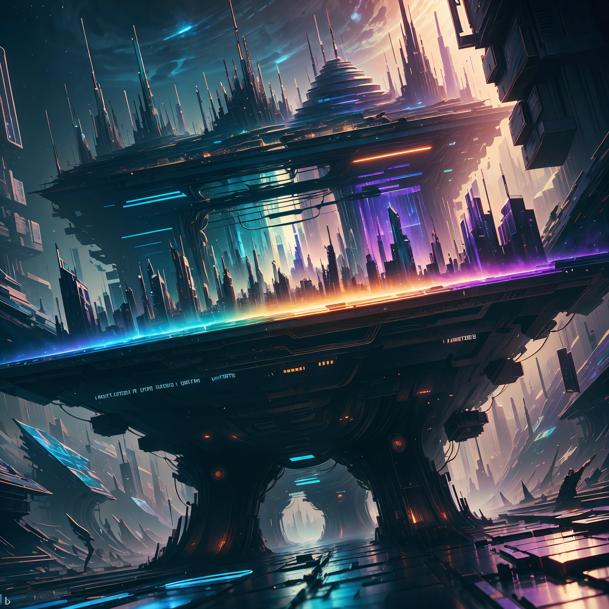 art, Northern Renaissance style, cyberpunk, big city, background galaxy give off rainbow and gold neon light many lines radially, brilliant planet, illustration, fantasy, portrait, animification, high resolution, best quality, very high image quality, ultra detailed, hyper realistic, photorealistic --auto