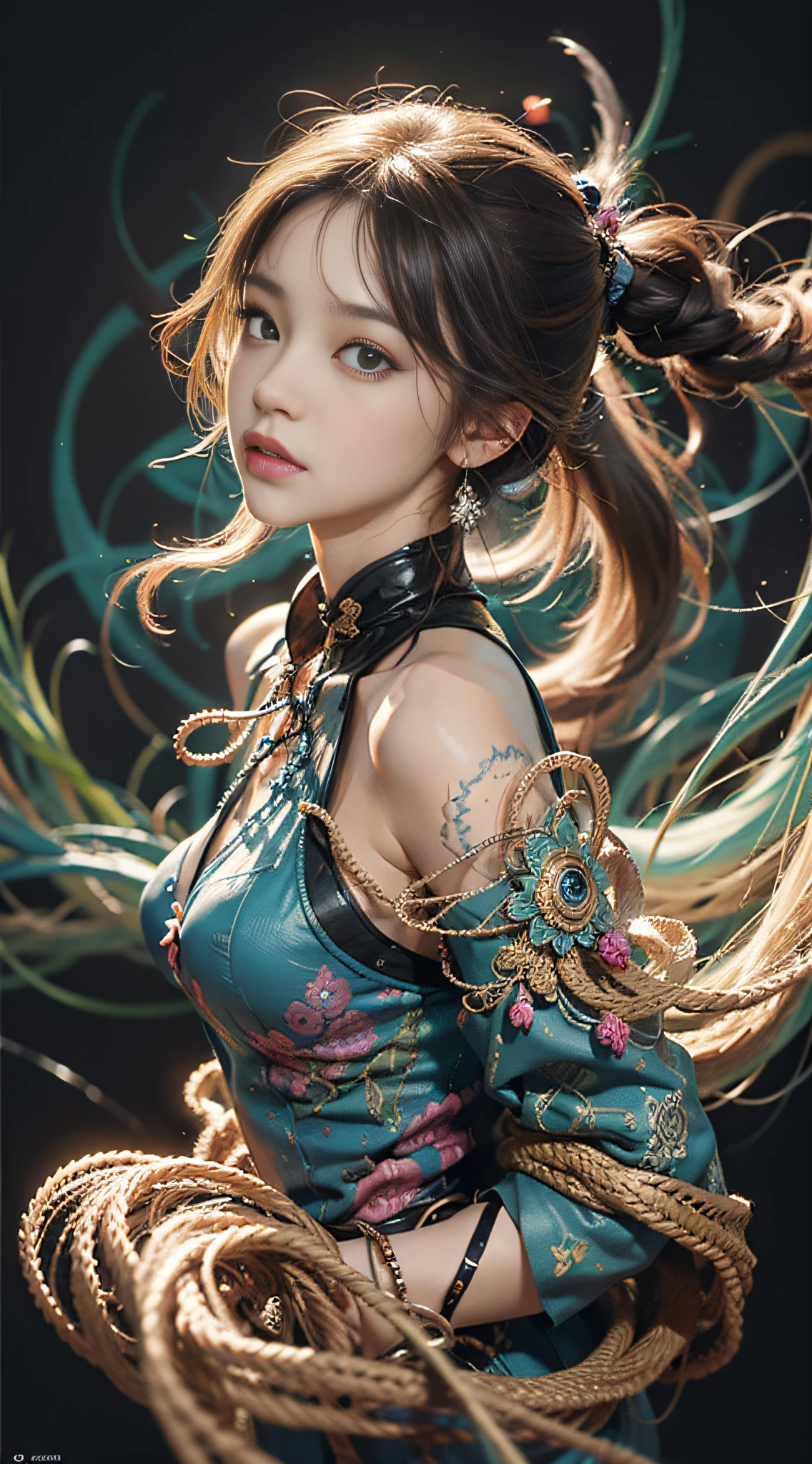 official art, unity 8k wallpaper, ultra detailed, beautiful and aesthetic, masterpiece, best quality, (zentangle, mandala, tangle, entangle), (fractal art:1.3) , 1girl, extremely detailed, dynamic angle, cowboyshot, the most beautiful form of chaos, elegant, a brutalist designed, vivid colours, romanticism, by james jean, roby dwi antono, ross tran, francis bacon, michal mraz, adrian ghenie, petra cortright, gerhard richter, takato yamamoto, ashley wood, atmospheric, ecstasy of musical notes, streaming musical notes visible