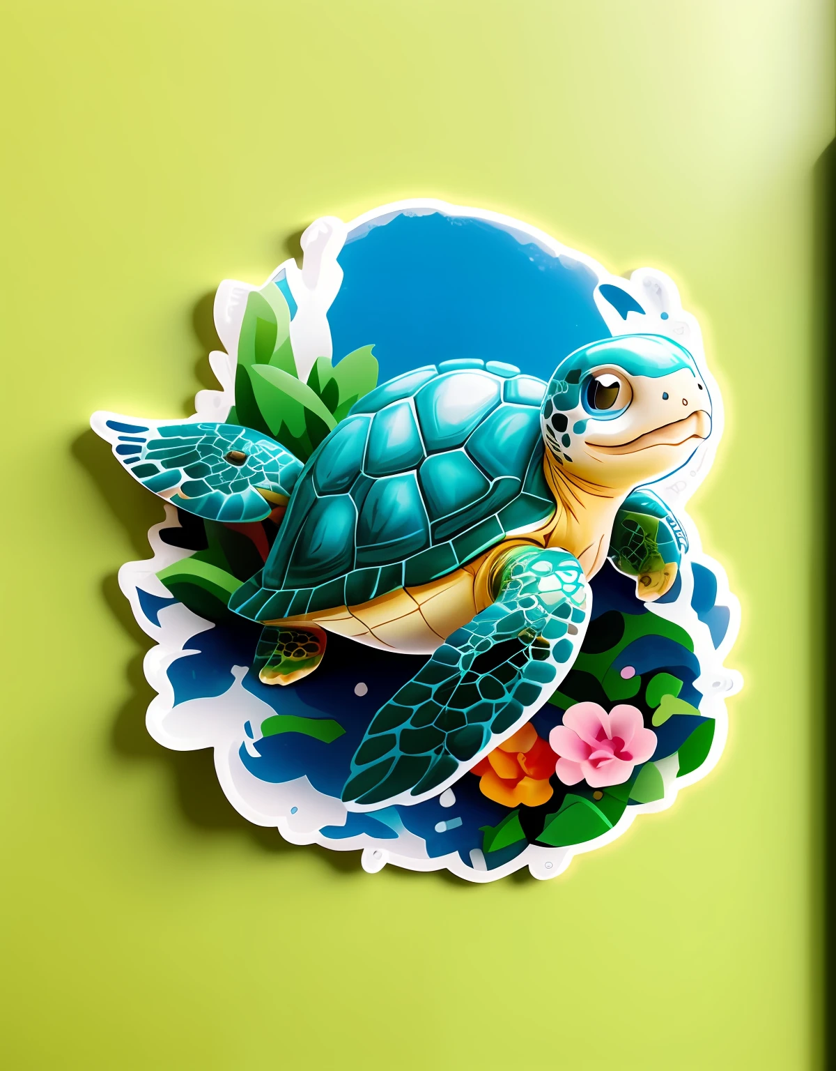 there is a paper cut of a turtle with flowers and leaves, sticker illustration, detailed 2d illustration, cute detailed digital art, cute detailed artwork, turtle, fantasy sticker illustration, die - cut sticker, 2d matte illustration, highly detailed illustration, full color digital illustration, isometric 3d fantasy turtle, squirtle, illustration pokemon, die cut sticker, stickers illustrations