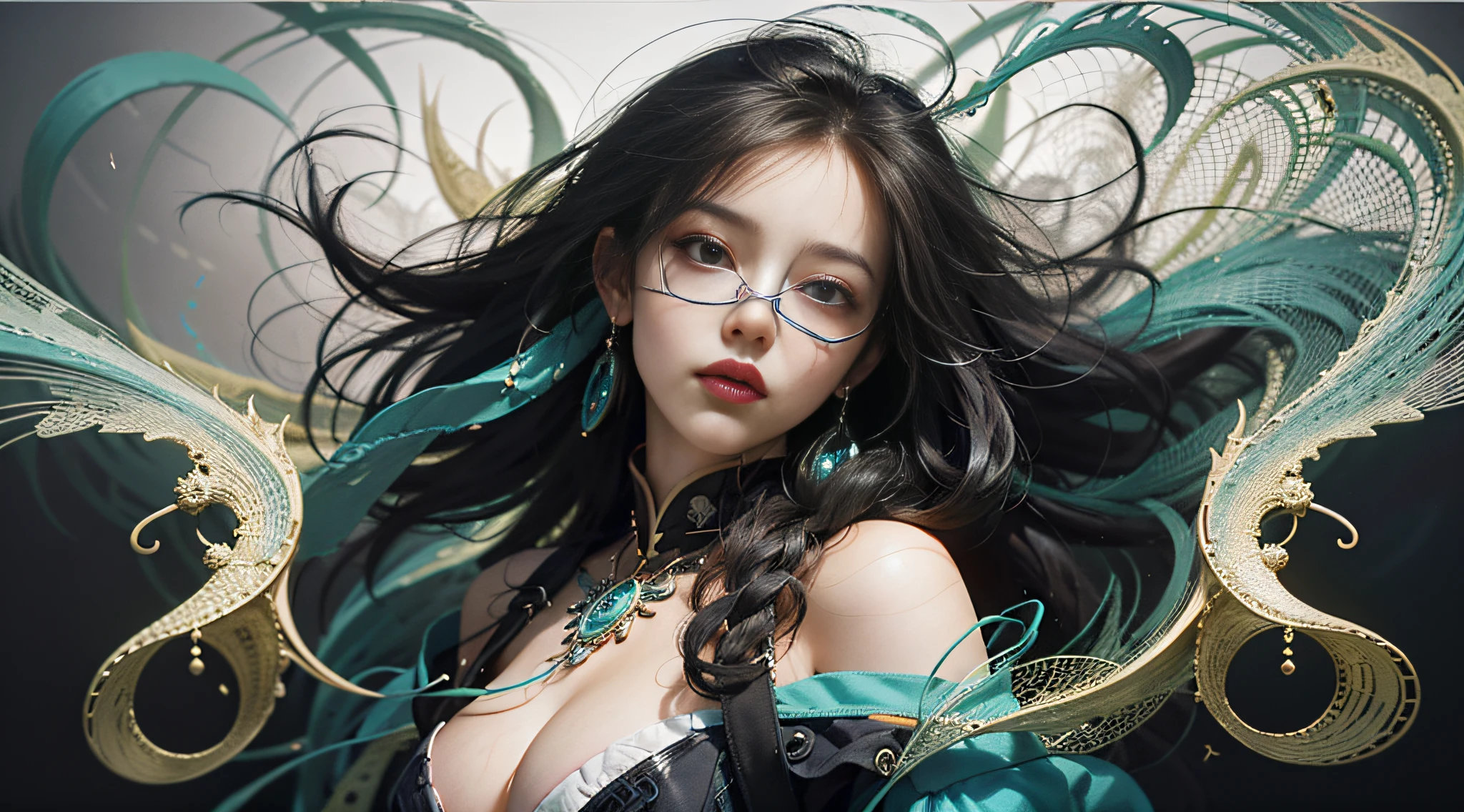 official art, unity 8k wallpaper, ultra detailed, beautiful and aesthetic, masterpiece, best quality, (zentangle, mandala, tangle, entangle), (fractal art:1.3) , 1girl, extremely detailed, dynamic angle, cowboyshot, the most beautiful form of chaos, elegant, a brutalist designed, vivid colours, romanticism, by james jean, roby dwi antono, ross tran, francis bacon, michal mraz, adrian ghenie, petra cortright, gerhard richter, takato yamamoto, ashley wood, atmospheric, of musical notes, streaming musical notes visible