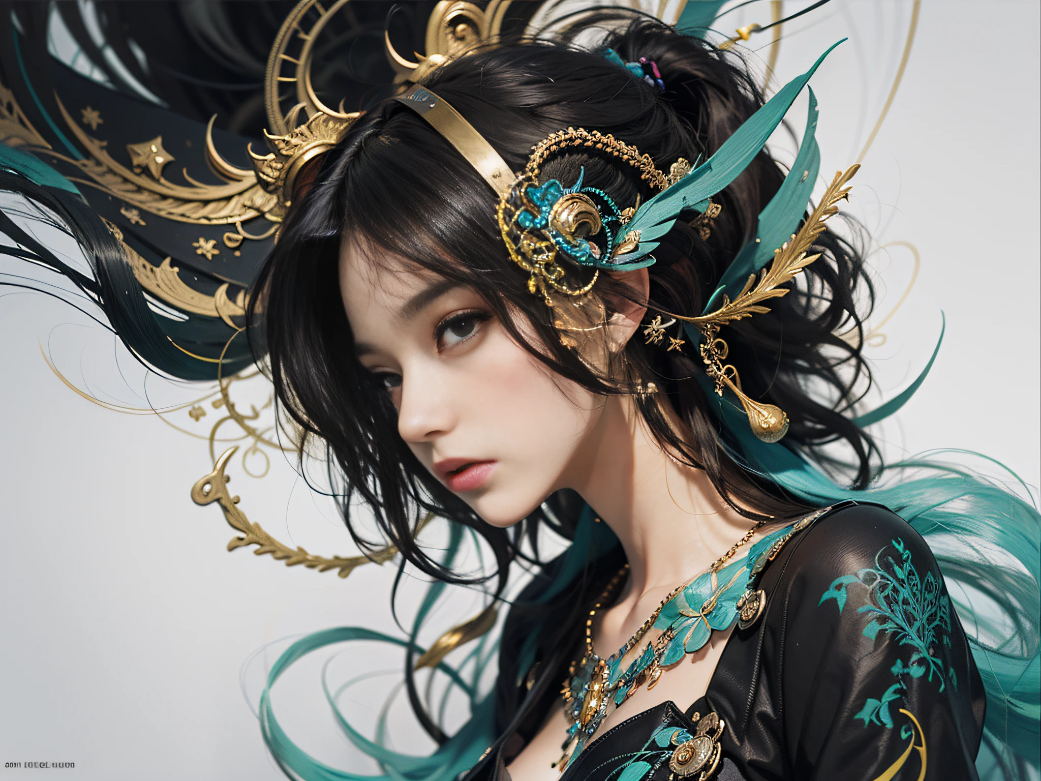 official art, unity 8k wallpaper, ultra detailed, beautiful and aesthetic, masterpiece, best quality, (zentangle, mandala, tangle, entangle), (fractal art:1.3) , 1girl, extremely detailed, dynamic angle, cowboyshot, the most beautiful form of chaos, elegant, a brutalist designed, vivid colours, romanticism, by james jean, roby dwi antono, ross tran, francis bacon, michal mraz, adrian ghenie, petra cortright, gerhard richter, takato yamamoto, ashley wood, atmospheric, ecstasy of musical notes, streaming musical notes visible
