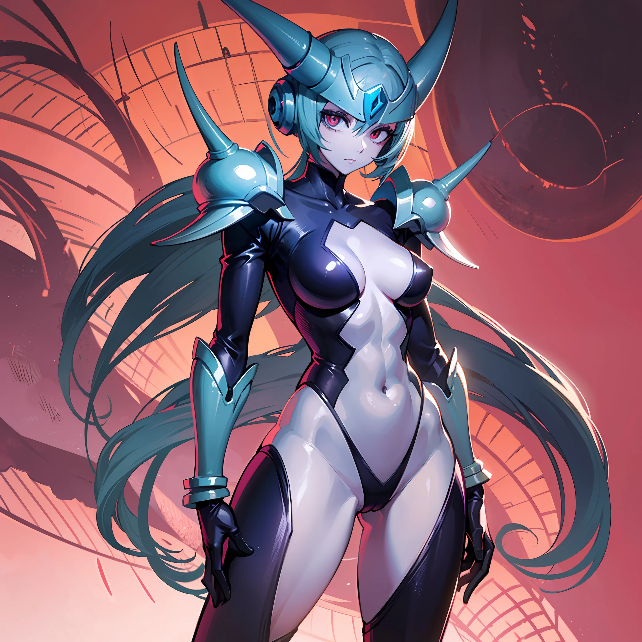 Hot crustacean crustacean crustacean woman with Guyver style, eyeballless eyes, scaraber reploid, bellows tail, cel shade adult animation, alien queen
