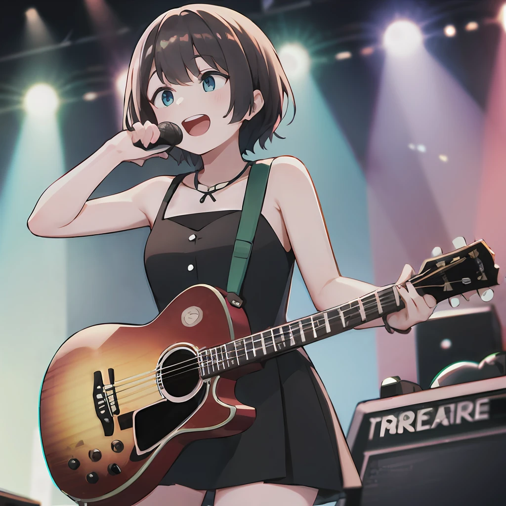 HD picture quality, girl holding guitar singing on stage