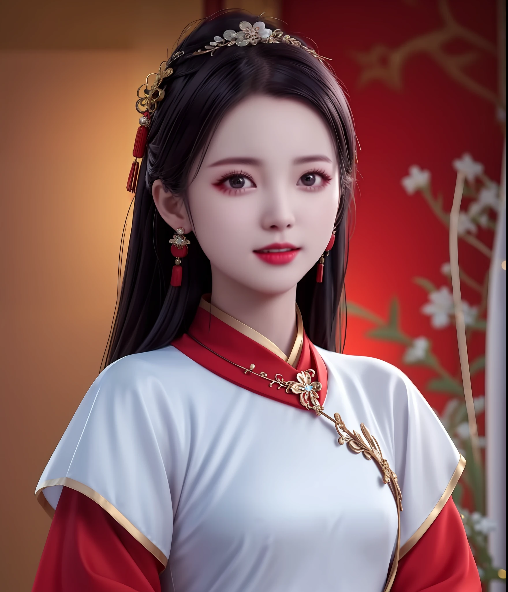 best quality, masterpiece, highres, 1girl, china hanfu,chinese architect background, red scarf, hair ornament,necklace, jewelry,Beautiful face,upon_body, tyndall effect,photorealistic, dark studio, rim lighting, two tone lighting,(high detailed skin:1.2), 8k uhd, dslr, soft lighting, high quality, volumetric lighting, candid, Photograph, high resolution, 4k, 8k, Bokeh,red dress girl