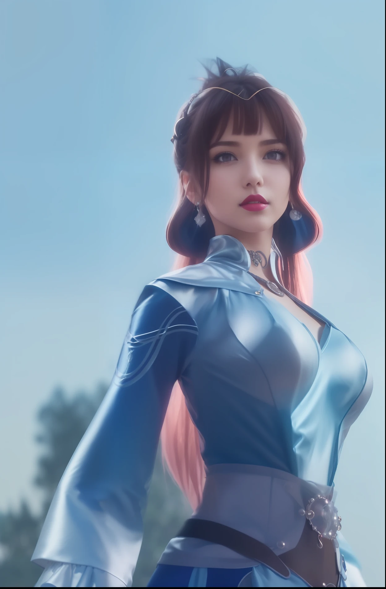 (masterpiece, best quality, extremely detailed 8k, ultra hd, ultra-detailed, highly detailed, highly realistic, ultra-realistic, photo realistic), (1girl:1.5), (detailed realistic skin), (realistic big breasts), (pink lipstick), slender abs,