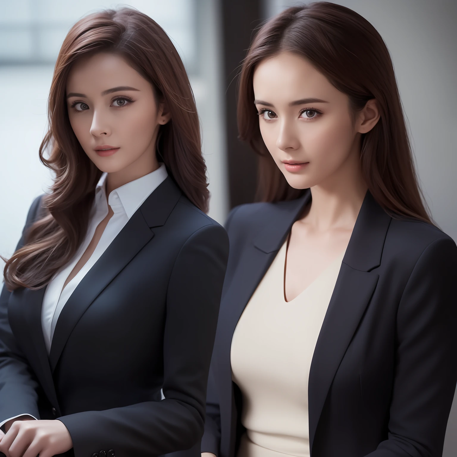 best quality, masterpiece, 1girl, Beautiful face, (photo realistic:1.3), rim lighting, (high detailed skin:1.2), 8k uhd, dslr, high quality, high resolution, 4k, 8k, Bokeh, absurdres, best ratio four finger and one thumb, (realistic:1.3), cute 1girl, wearing black formal blazer, medium breasts, short skirt,