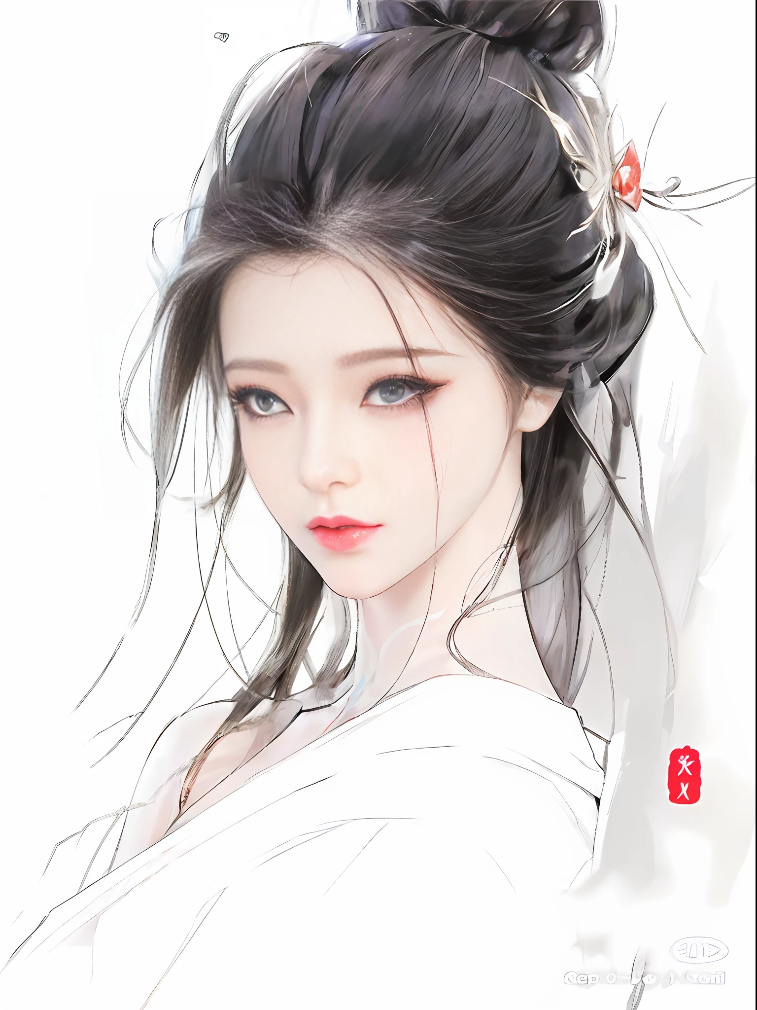 Close up of a woman with hair tied in a bun, beautiful character painting, beautiful anime portrait, palace, girl in hanfu, Zhongyuan festival, stunning anime face portrait, beautiful artwork illustration, full body picture, dance moves.