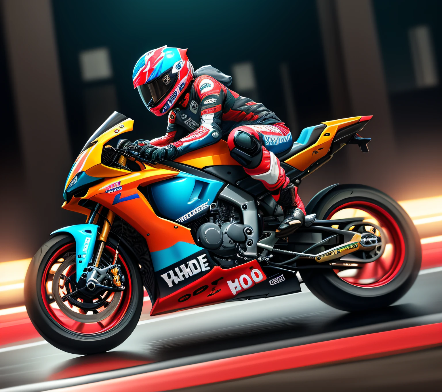 Masterpiece, best quality,young beautiful girl, ultra detailed, official art,unity 8k wallpaper,
in the romanesque architecture streets,
cyberpunk
style,neon
lighting,
(vibrant glow):1.2,
dynamic colors,
striking contrast,
futuristic vibe,
electric energy，
reflective surfaces
The hues are red and blue,
Alafede motorcycle rider on the track 🤬 🤮 💕 🎀 Blue motorcycle, , , Lorenzo Ranfranconi, R6, Makoto Takahashi, Jerez, Tom Wenastrand, profile shoot, editing, uploading, avatar image, stefano tambrini, Jan blomquist, 🚿🗝📝 🔞🤡
