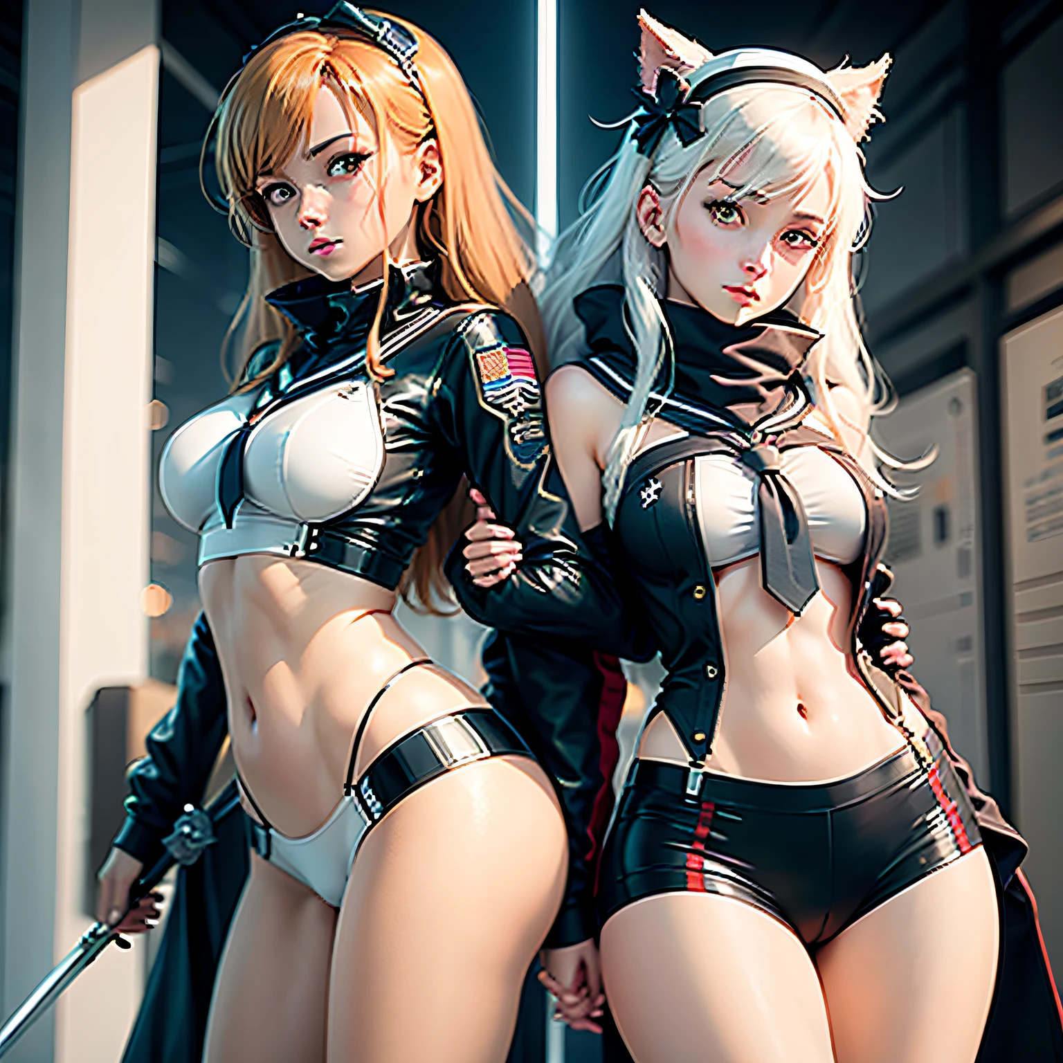 a woman in a sailor outfit holding a sword and a bow, kantai collection style, from the azur lane videogame, fine details. girls frontline, from girls frontline, kancolle, azur lane style, girls frontline cg, female action anime girl, marisa kirisame, girls frontline style, konpeki no kantai, mechanized soldier girl --auto
