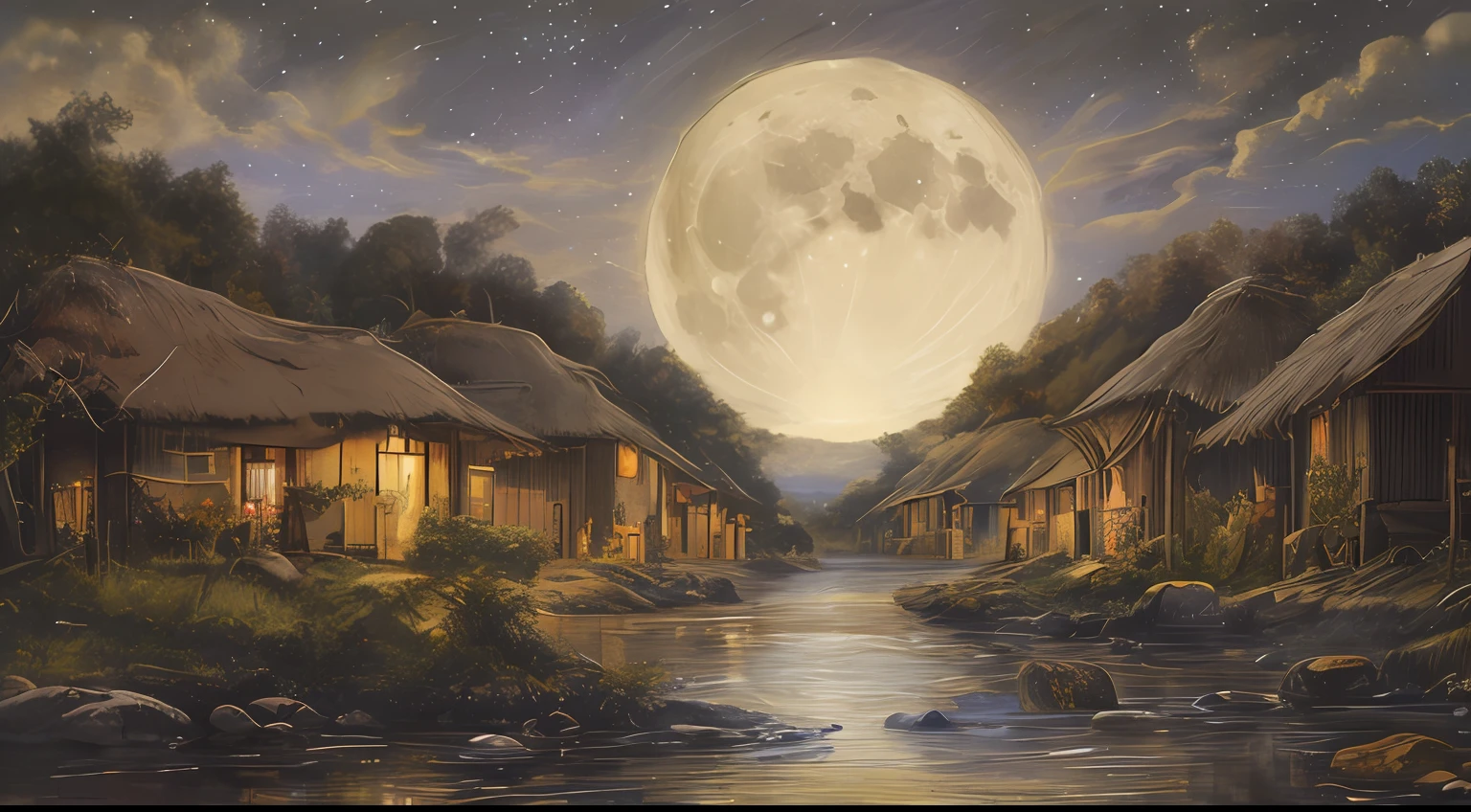 (((masterpiece))), center of a tribal village of the Congo, nature, full moon night, terreiro, ultra detailed, like an extremely detailed, chaotic, masterpiece, incredible painting