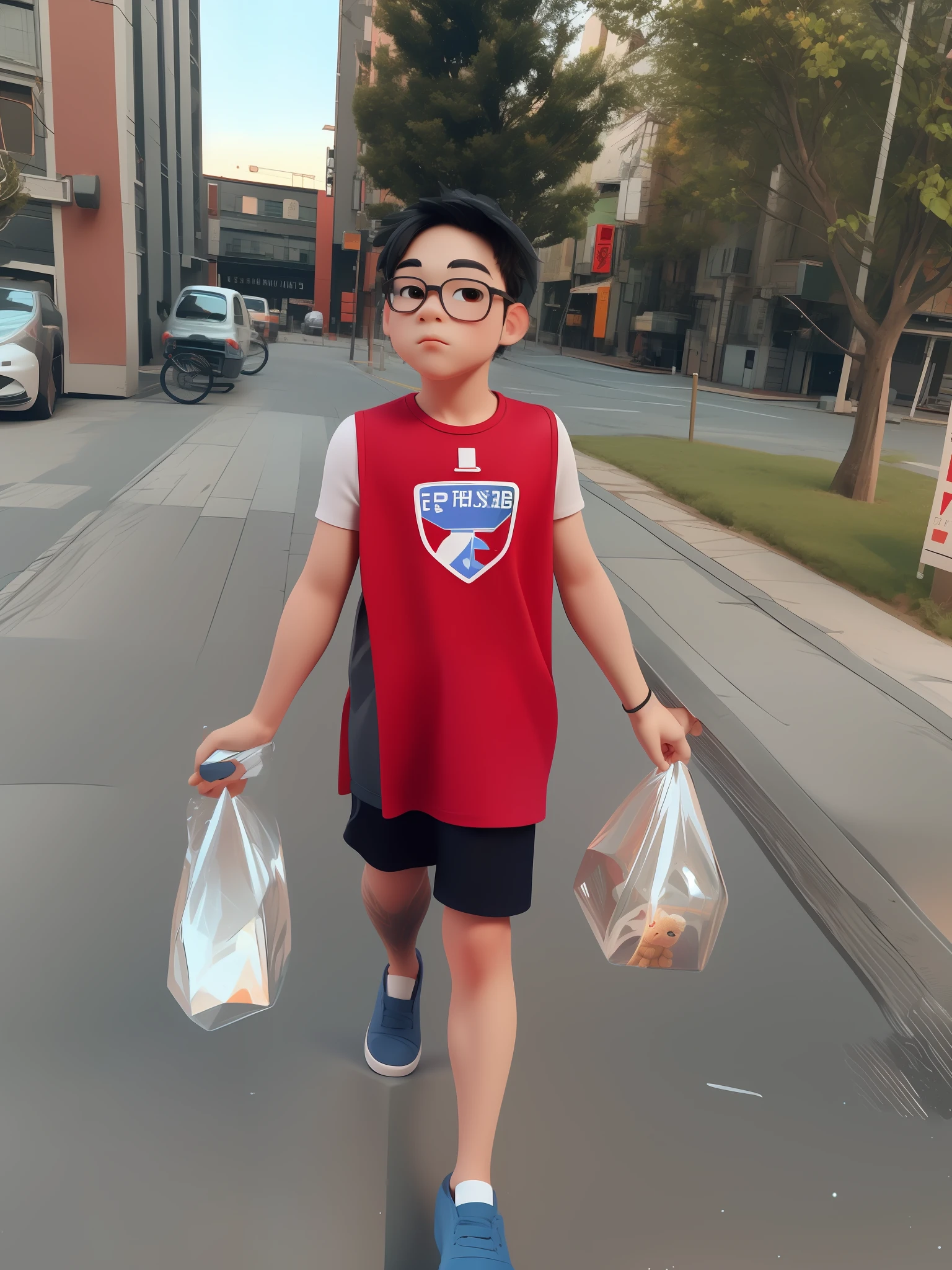 3D character, boy, cute (full body: 1.2), simple background, masterpiece, best quality, (red gradient background: 1.1)