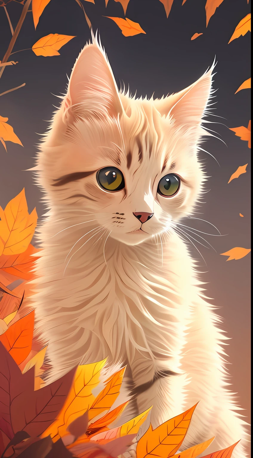 there is a cat that is sitting in the leaves, anime cat, warrior cats fan art, realistic anime cat, cute detailed digital art, anime art wallpaper 4 k, anime art wallpaper 4k, beautiful digital artwork, adorable digital painting, 4k detailed digital art, 4k highly detailed digital art, very very beautiful furry art, anime visual of a cute cat