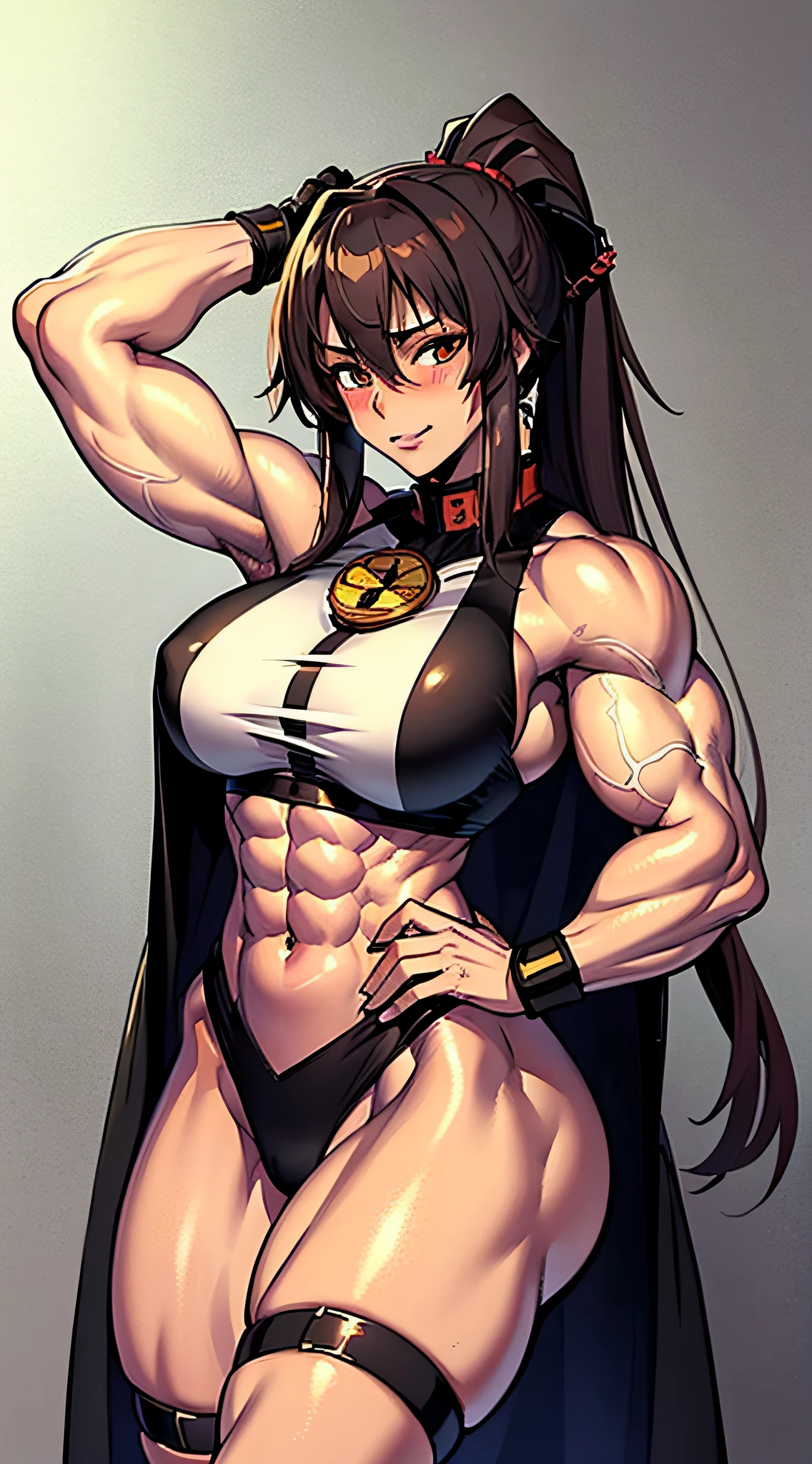 Yamato, 1 Girl, Anime Girl, Top Quality, Bodybuilding, Muscular, Big, Wallpaper, Hotel, Blush, Side Visible Pose, Seductive,