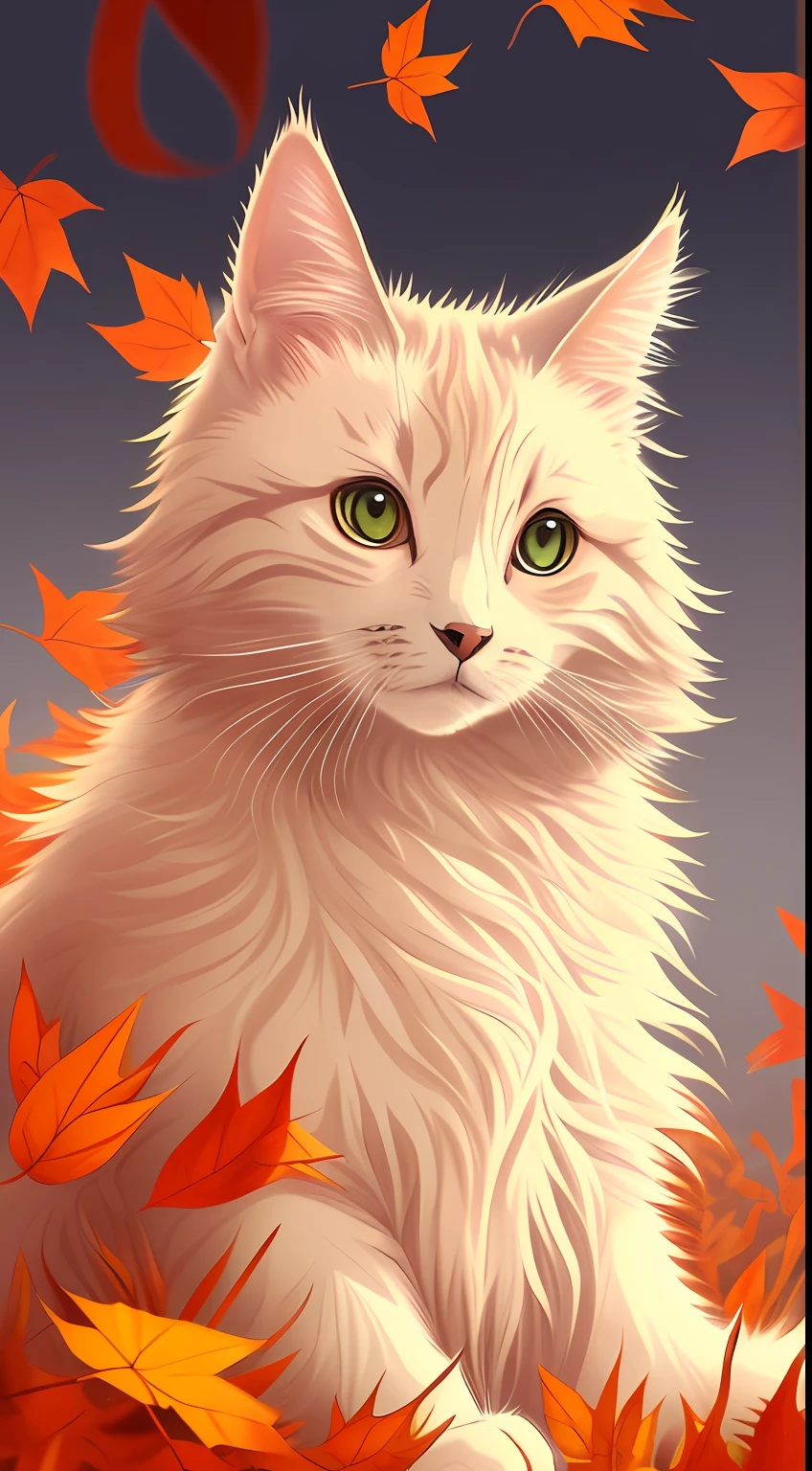 there is a cat that is sitting in the leaves, anime cat, warrior cats fan art, realistic anime cat, cute detailed digital art, anime art wallpaper 4 k, anime art wallpaper 4k, beautiful digital artwork, adorable digital painting, 4k detailed digital art, 4k highly detailed digital art, very very beautiful furry art, anime visual of a cute cat