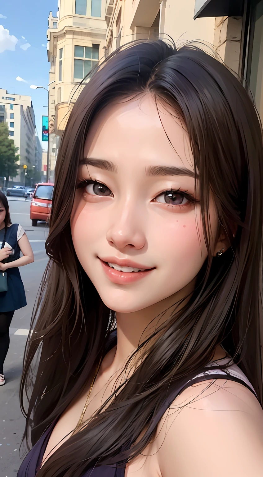 arafed asian woman with long brown hair and a purple dress, jaeyeon nam, dilraba dilmurat, korean girl, young adorable korean face, beautiful south korean woman, beautiful young korean woman, gorgeous young korean woman, wan adorable korean face, heonhwa choe, lee ji-eun, lee ji - eun, 8k selfie photograph
