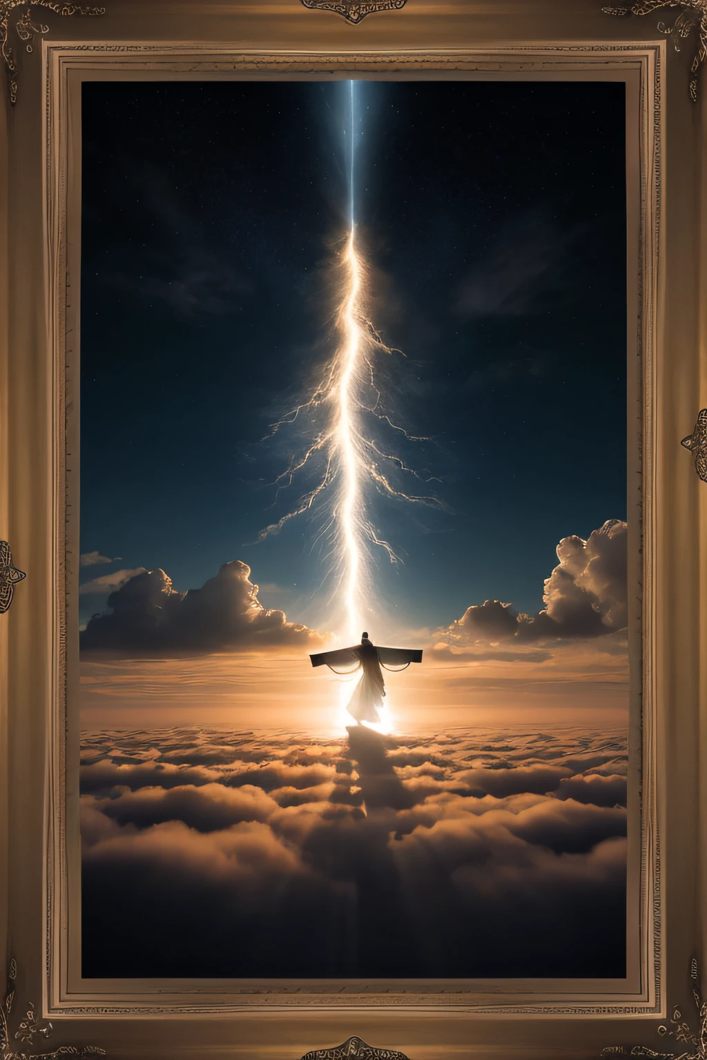 Using a photography camera, capture the ethereal presence of Jesus in heaven with an ultra-detailed approach and dramatic lighting. Ensure the use of an 8K UHD resolution to achieve a photo-realistic depiction. Frame the composition in an aspect ratio of 4:3, providing a vertical view at 5.2 resolution, immersing viewers in the awe-inspiring beauty of this heavenly moment.
