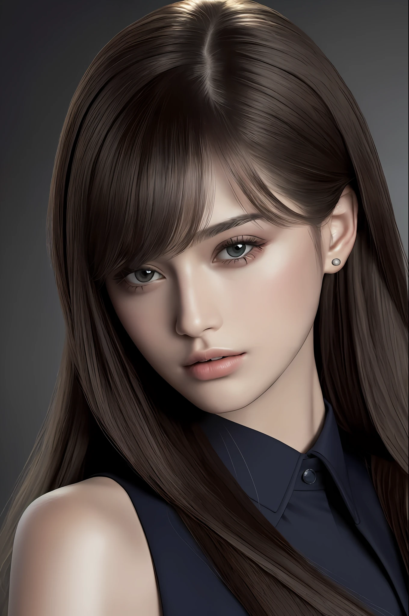 Top Quality, Masterpiece, Ultra High Resolution, Portrait, (Photorealistic: 1.4), Raw Photo, 1girl, Side Sweep Bangs, Suit Wearing, Detailed Face Texture, Small Wing