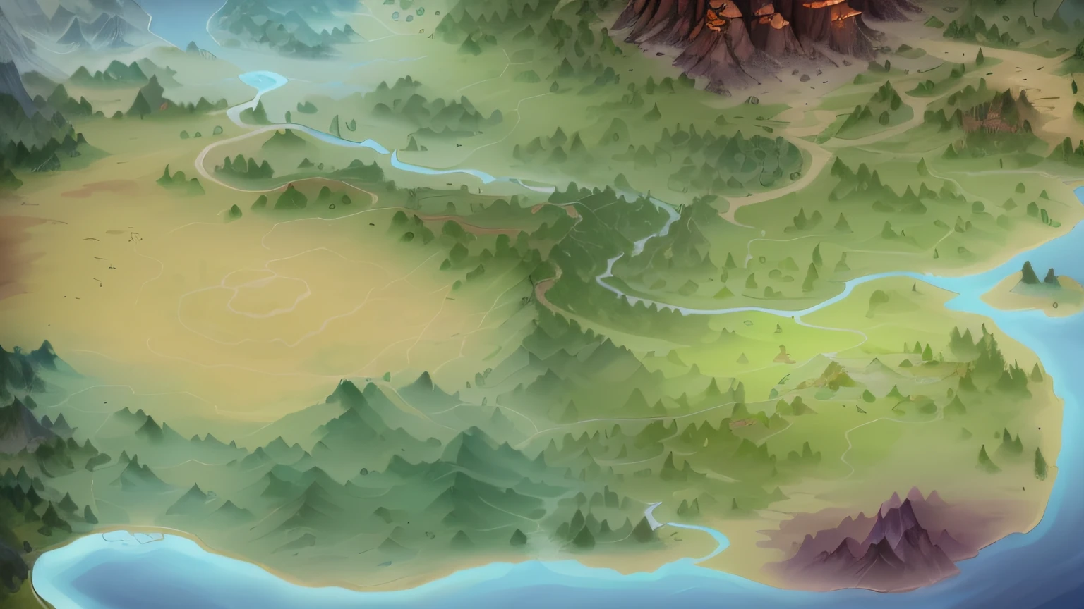 arafed map of a river and a forest with a river running through it, an isometric fantasy map, highly detailed map, detailed fantasy map, game map matte painting, fantasy map, steam workshop maps, game map, vast forest, rpg landscape, simple fantasy map, d&d style fantasy map design, mountainous area, fantasy cartography