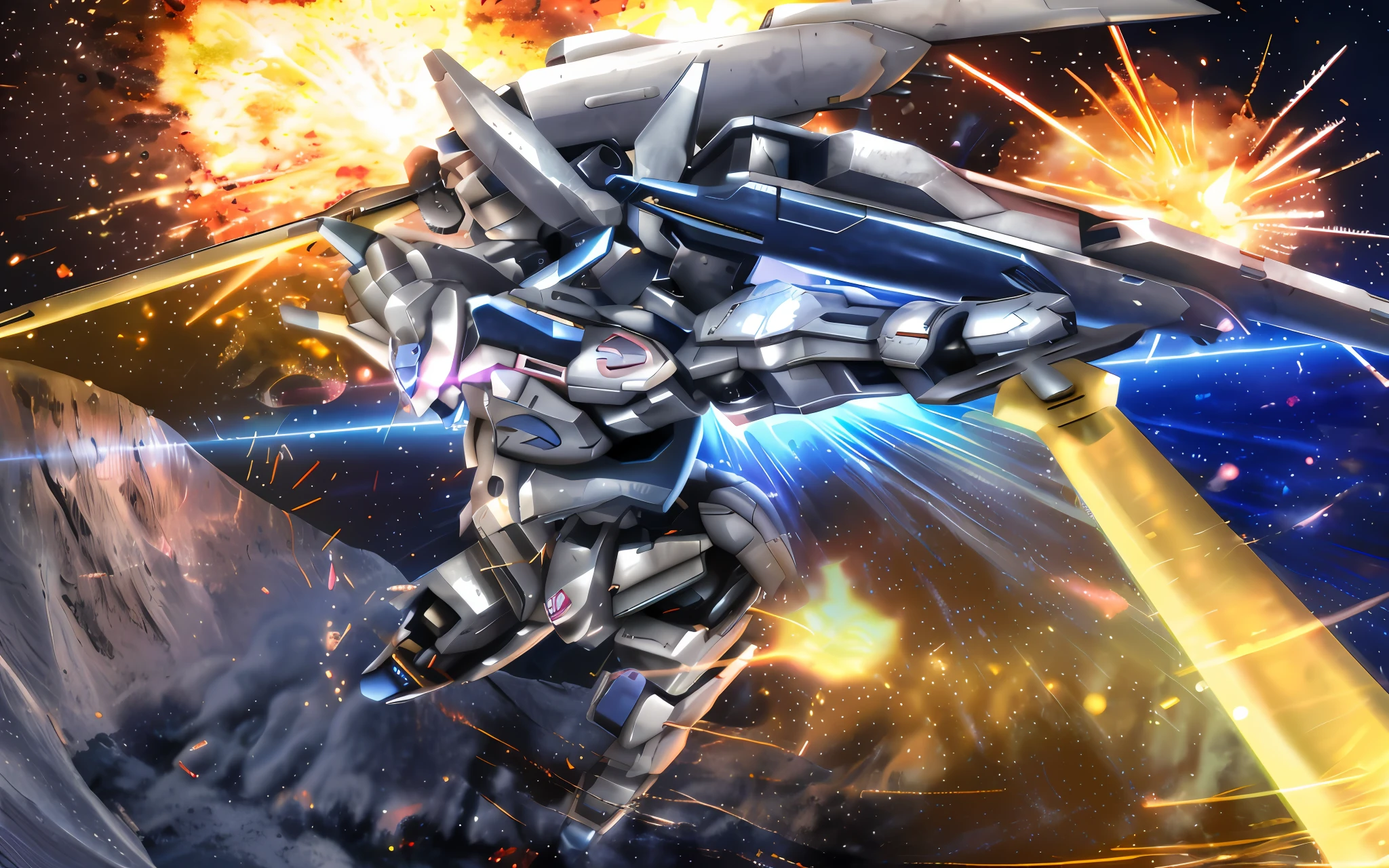 anime style robot with a gun in the air with a star in the background, badass anime 8 k, best anime 4k konachan wallpaper, super robot wars, high quality wallpaper, mobile suit, modern mecha anime, mecha art, gundam robot, cool mecha style, hd artwork, mecha anime, barbatos gundam