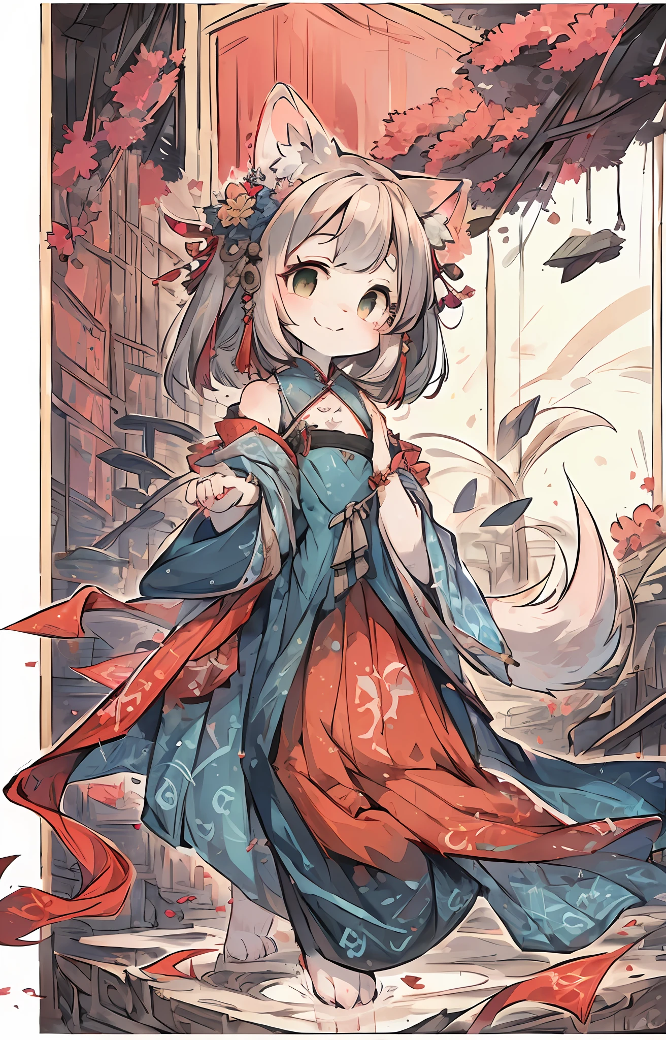 ((4k, masterpiece, best quality)), shuimobysim, Chinese painting, lotus, hanfu, maxiskit, dress conservatively 1girl, solo, long hair, smile, standing, feet in water, barefoot, furry, (by Dagasi: 1.1)
