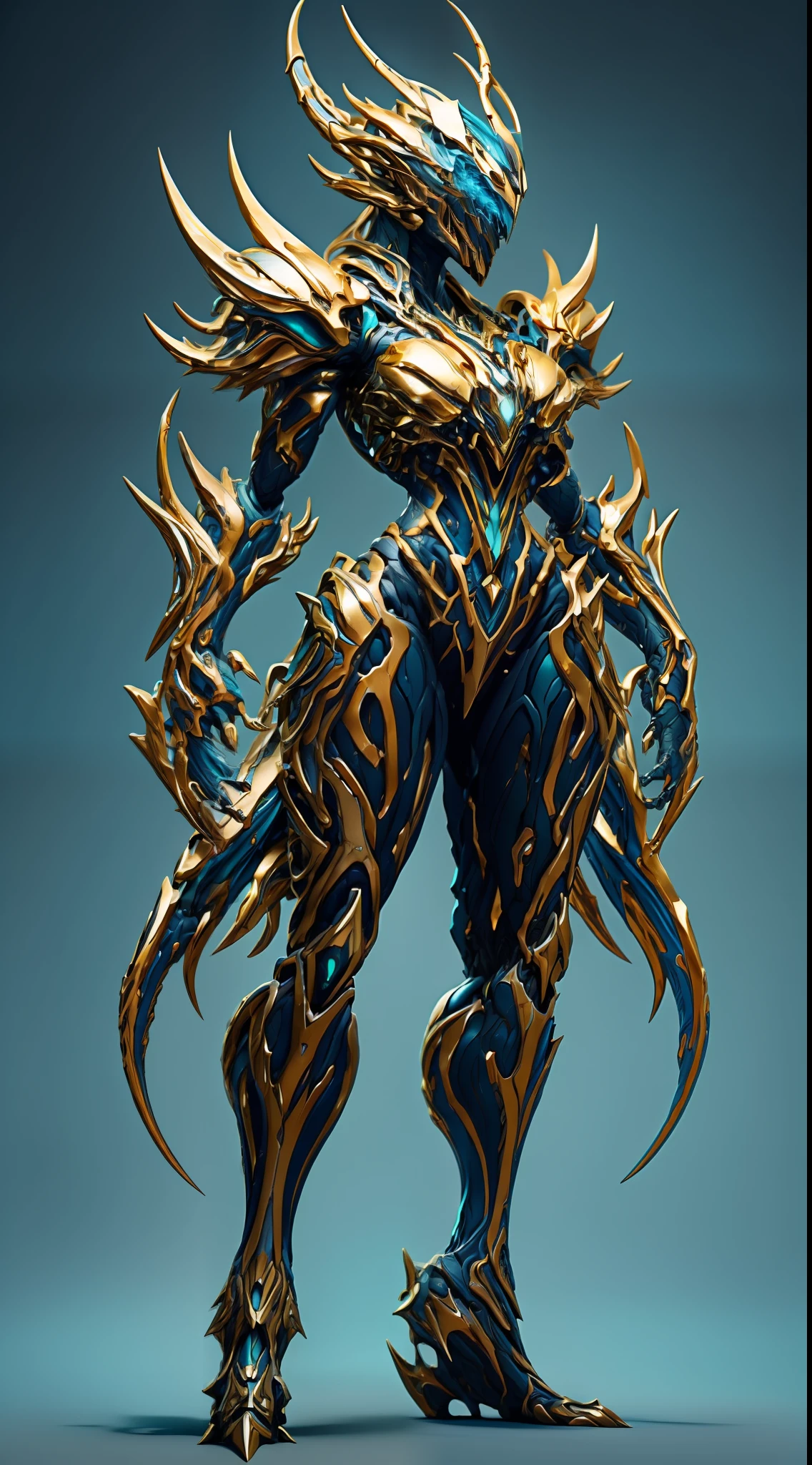 solo, super fine photo, full body realistic picture Unreal Engine 5 8K UHD, female, white with grey color scheme armor, gold details, cyan tattoo, blue energy claws, full face helmet, 4 blue energy tentacle, best quality, masterpiece, official art, unified 8k wallpaper, ultra detailed, sharp focus, dynamic pose, body parts