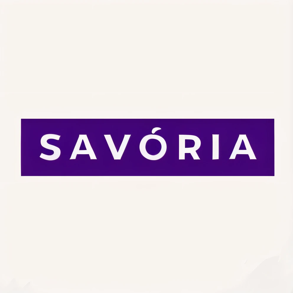 a close up of a purple and white sign with the word savoria, sayori, nicola salvior, by Samuel Silva, jovana rikalo, salvador, savanna, scandinavia, sasoura, salvia droid, logotype, avatar image, rounded logo, swedish writing, by Giorgio Cavallon, business logo, swedish, industrial saliva