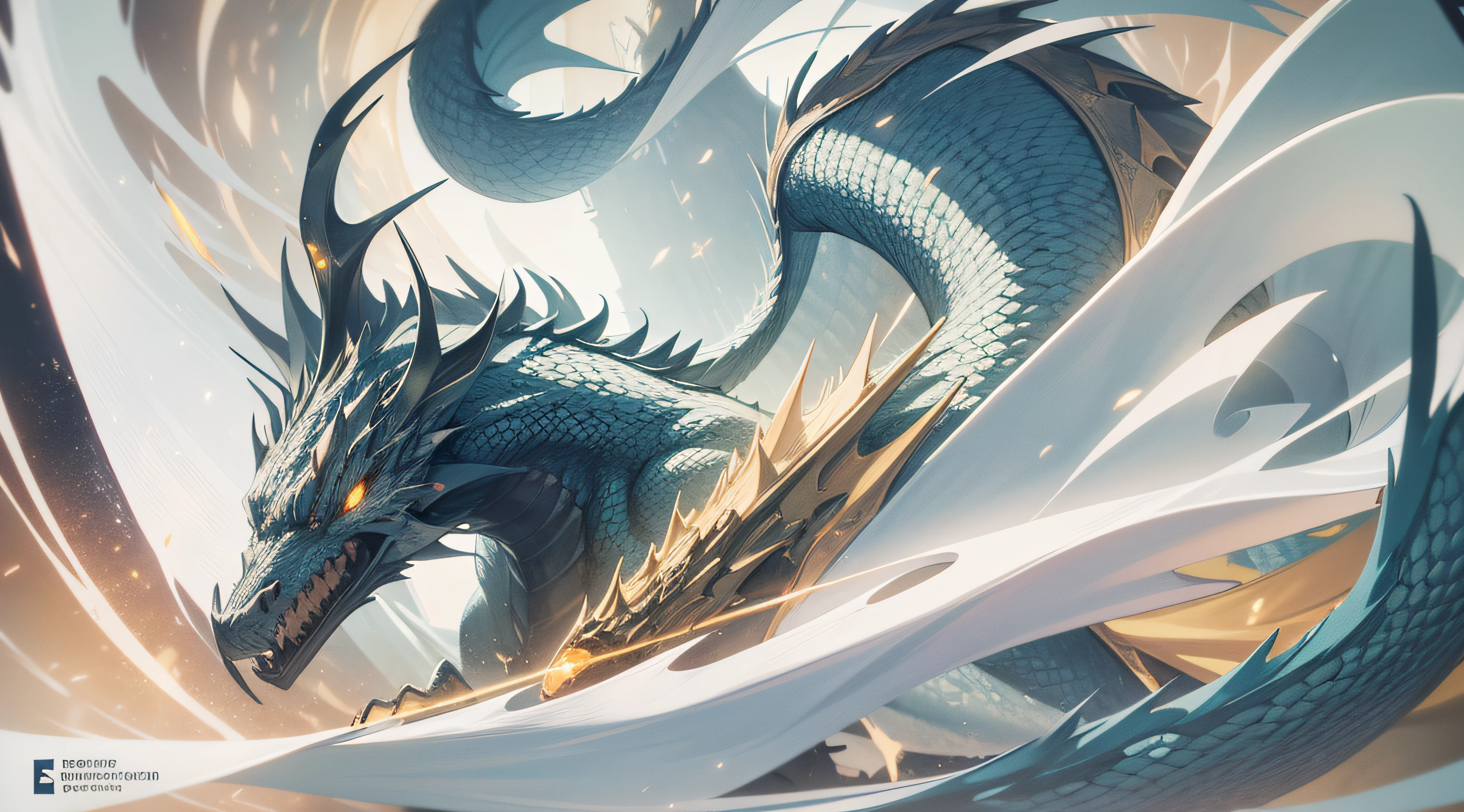 paper postcard, voluminous, with a dragon inside, with lighting, verbose composition