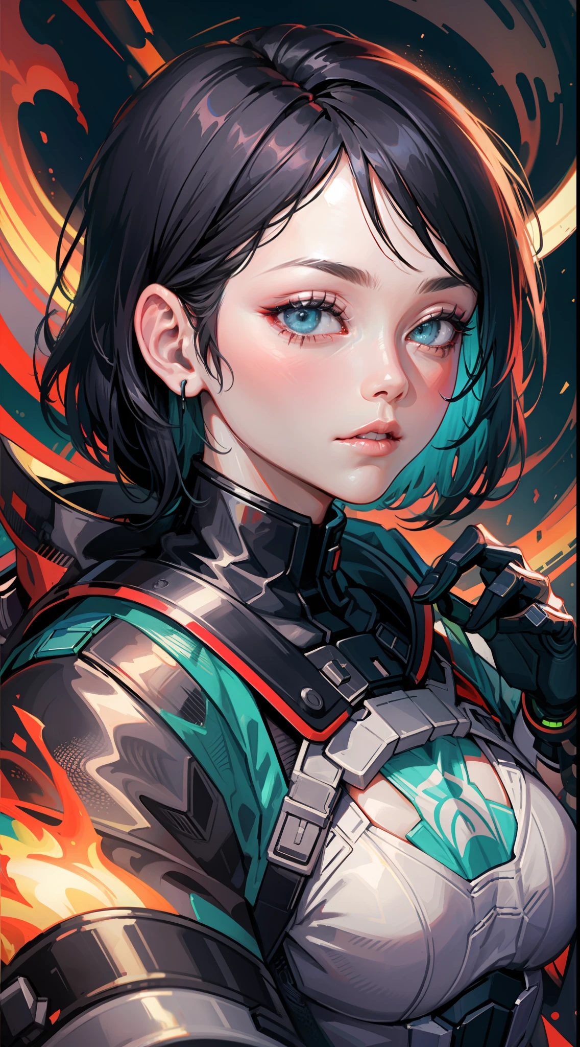 "Cyberpunk style mask, black blood swirl effects, particle splash"