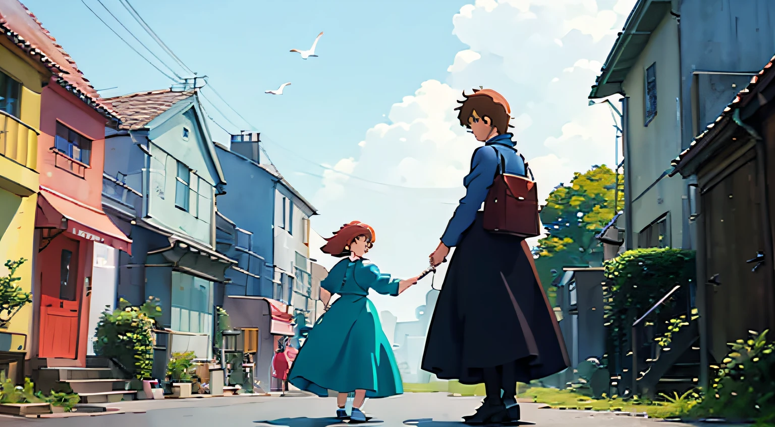 anime scene of a woman in a blue dress with a bird on her shoulder, nausicaa ghibli, nausicaa, vincent di fate nausicaa, ghibli moebius, style in ghibli anime, anime cels, an retro anime image, ghibli screenshot, style in ghibli anime style, studio ghibli movie still, ghibli animated film, ghibli, still from studio ghibli