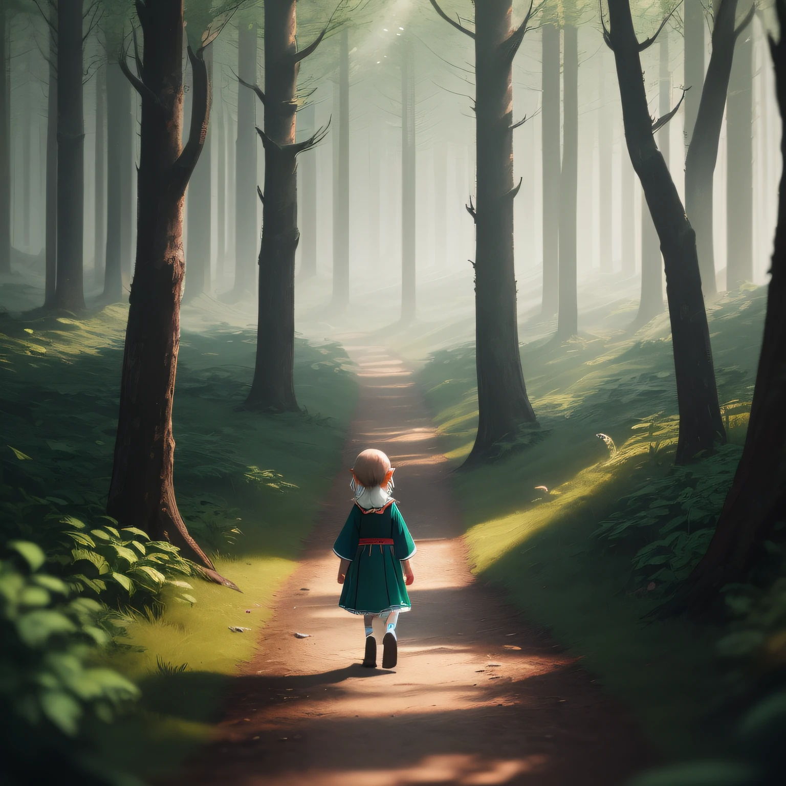 /imagine prompt: A  elf girl walking in the forest, A bird's-eye view, Unreal Engine, Cinematic light, high detail , Abstract Art , Hanfu, Portrait Photography --ar 16:9 --iw 0.5