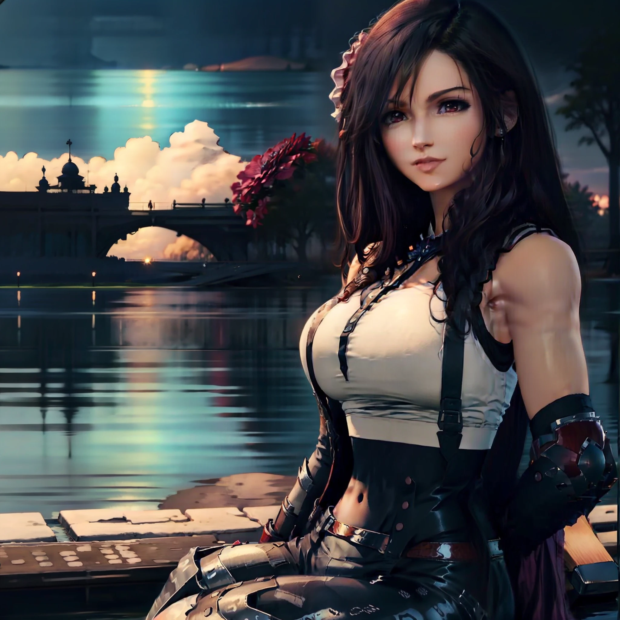 Tifa sits by the lake