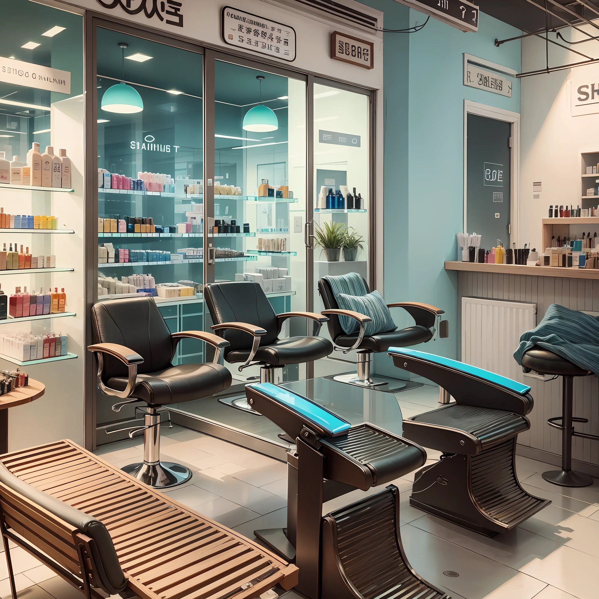 The picture is simple but full of details, the colors are simple and clear, and a beauty salon shop unfolds in front of your eyes. --auto --s2