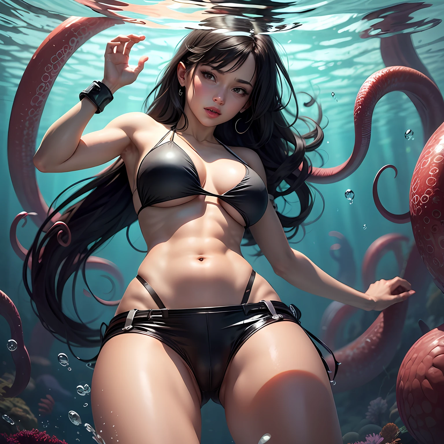 Tifa tentacles wrapped up in a bikini underwater --auto