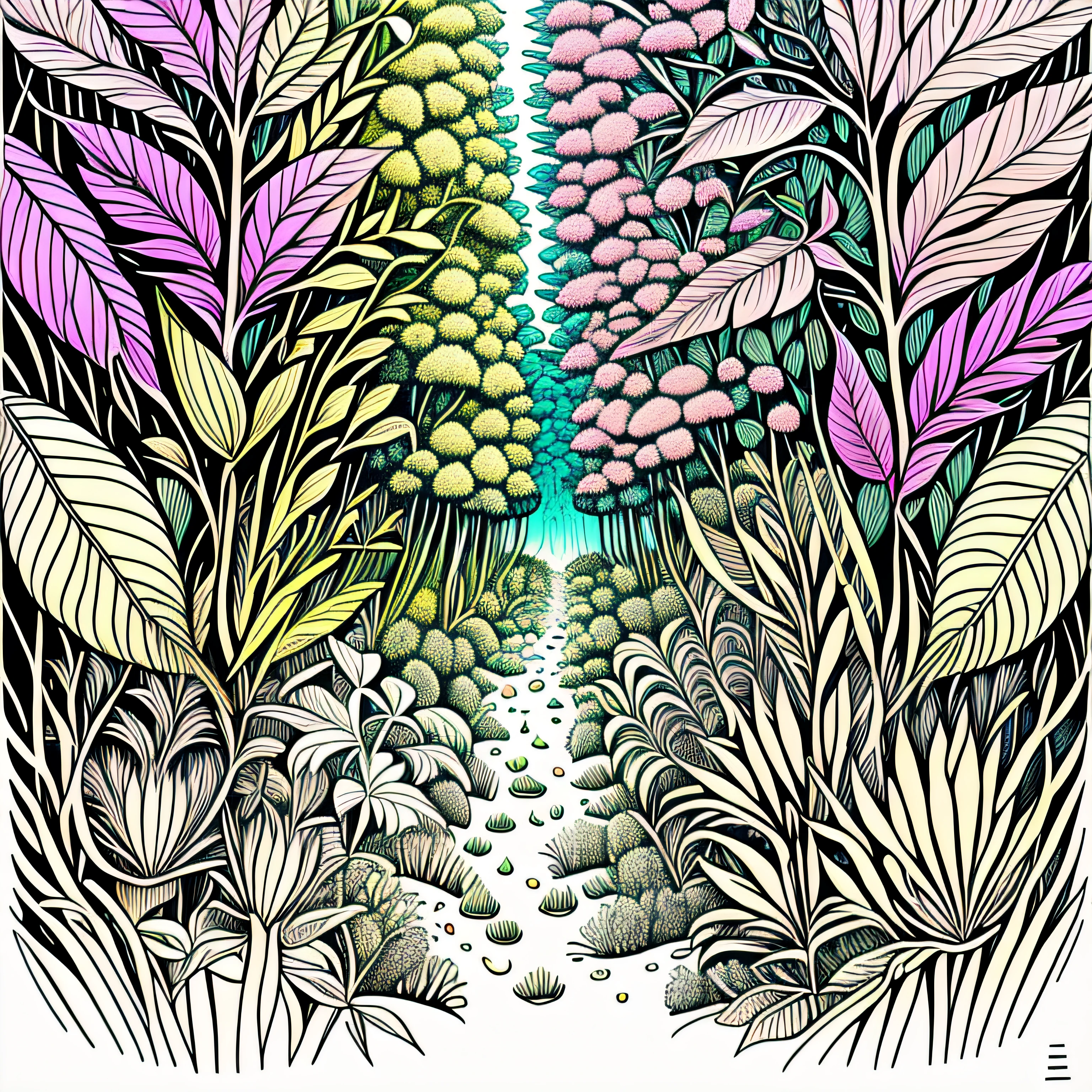 Line drawings,botanical,Polychromatic,Colorful and rich,