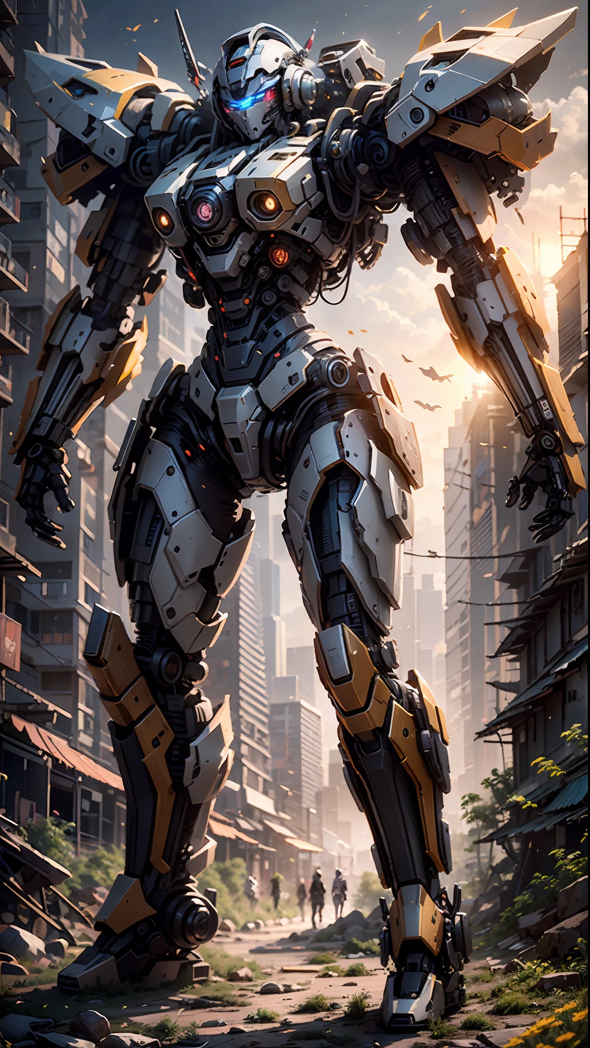 ((Best Quality)), ((Masterpiece)), (Very Detailed:1.3), 3D, Shitu-mecha, Beautiful cyberpunk woman with her pink mech in the ruins of a city in the forgotten war, Ancient technology, HDR (High Dynamic Range), ray tracing, NVIDIA RTX, super resolution, unreal 5, subsurface scattering, PBR texture, post-processing, anisotropic filtering, depth of field, maximum sharpness and sharpness, multi-layer texture, albedo and highlight maps, surface shading, Accurate simulation of light-material interactions, perfect proportions, octane rendering, duotone lighting, low ISO, white balance, rule of thirds, wide aperture, 8K RAW, efficient sub-pixels, subpixel convolution, luminescent particles, light scattering, Tyndall effect