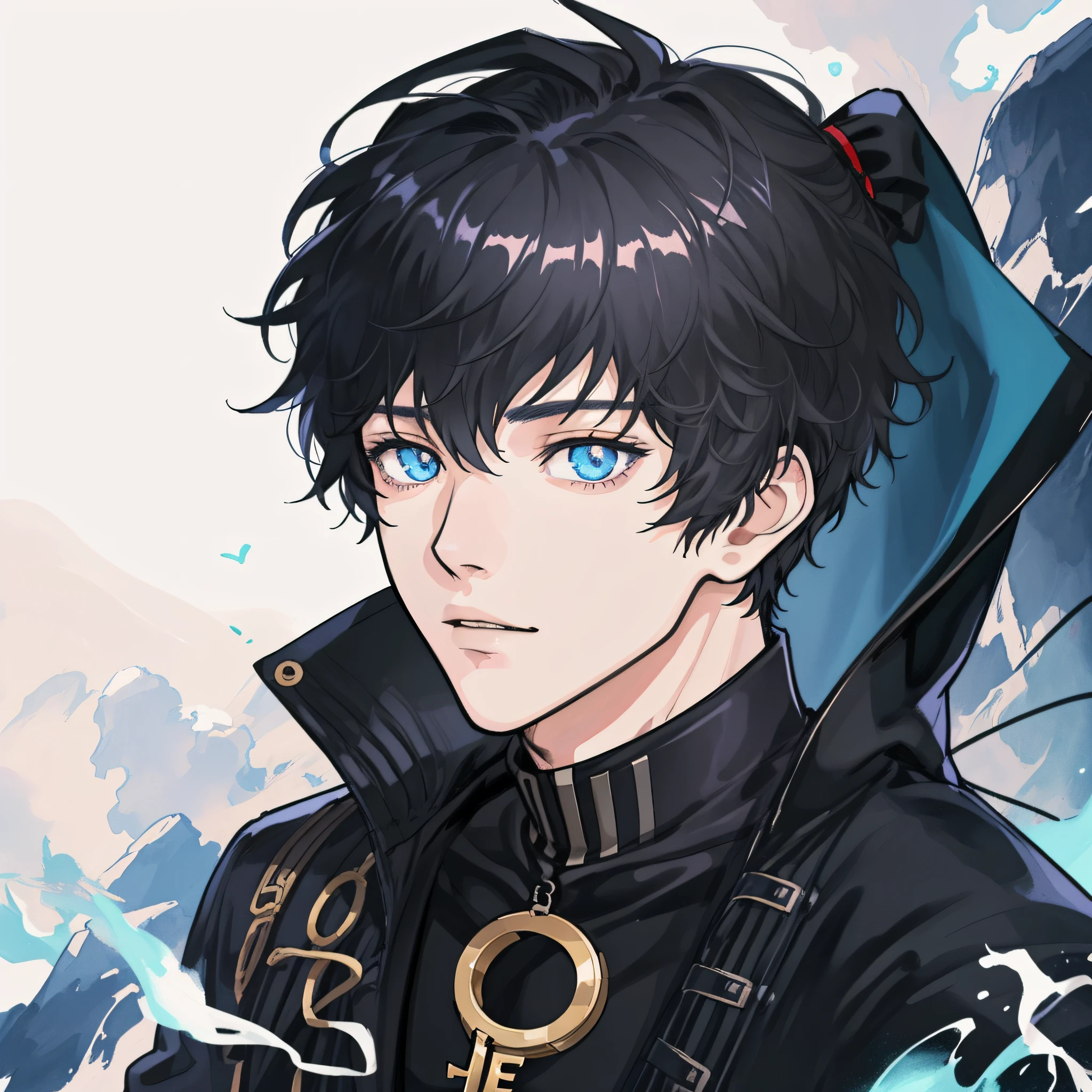 anime boy with black hair and blue eyes in a black jacket, persona 5 art style wlop, highly detailed exquisite fanart, by Yang J, tall anime guy with blue eyes, key anime art, by Kun Can, handsome guy in demon slayer art, detailed anime character art, male anime style, digital anime illustration, high quality fanart