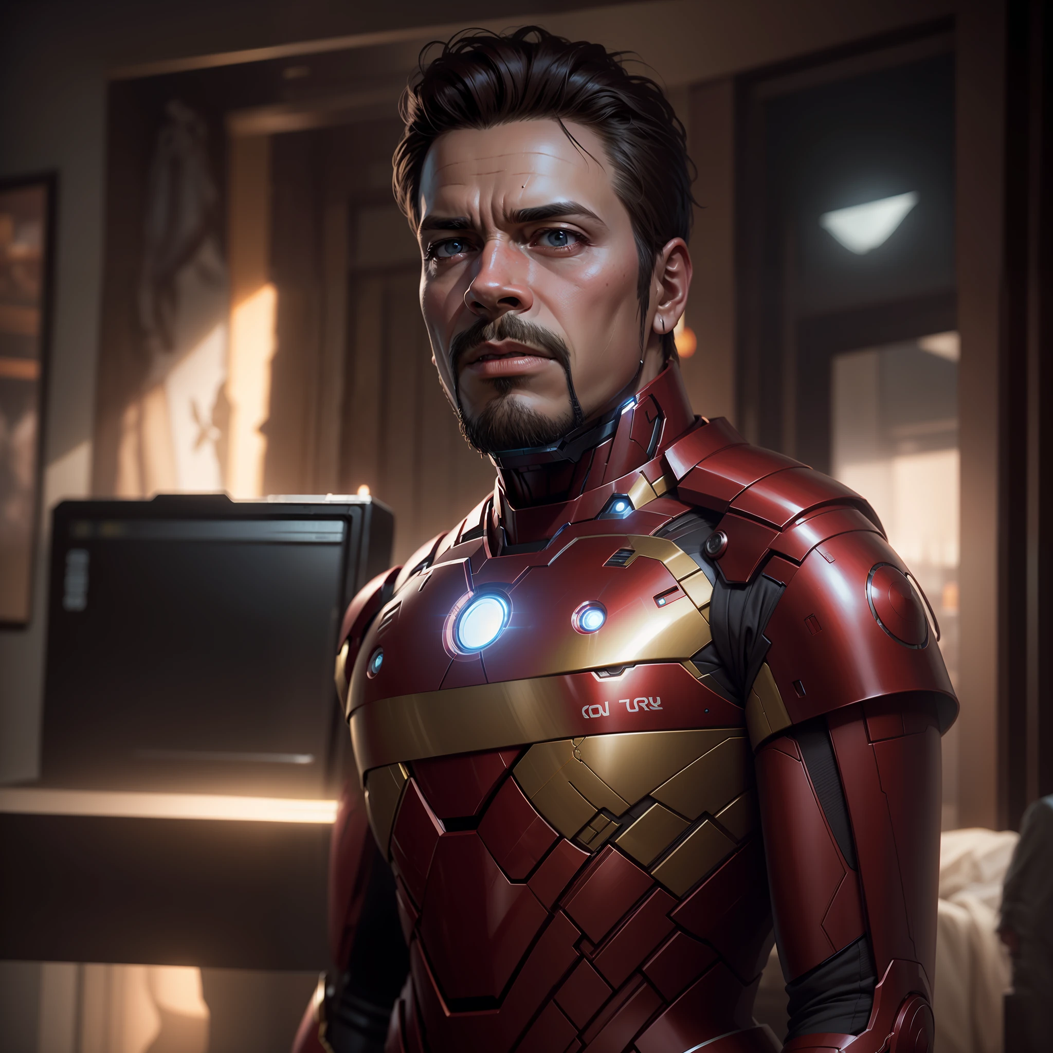 iron man ,no helmet, real face,photography,soft lighting, soft details, octane, artstation trending, ultra high detail, ultra realistic, cinematic,16k