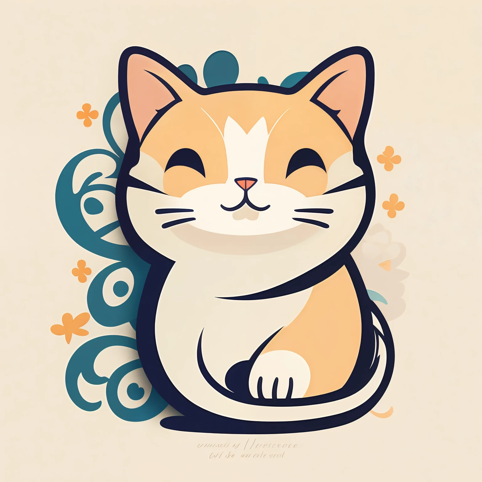 An adorable cat with a single logo design, inspired by traditional Japanese art, evoking a whimsical and playful mood, bathed in soft, diffused lighting. And then, a quotation marks t-shirt design graphic, Vector, contour, white background.
