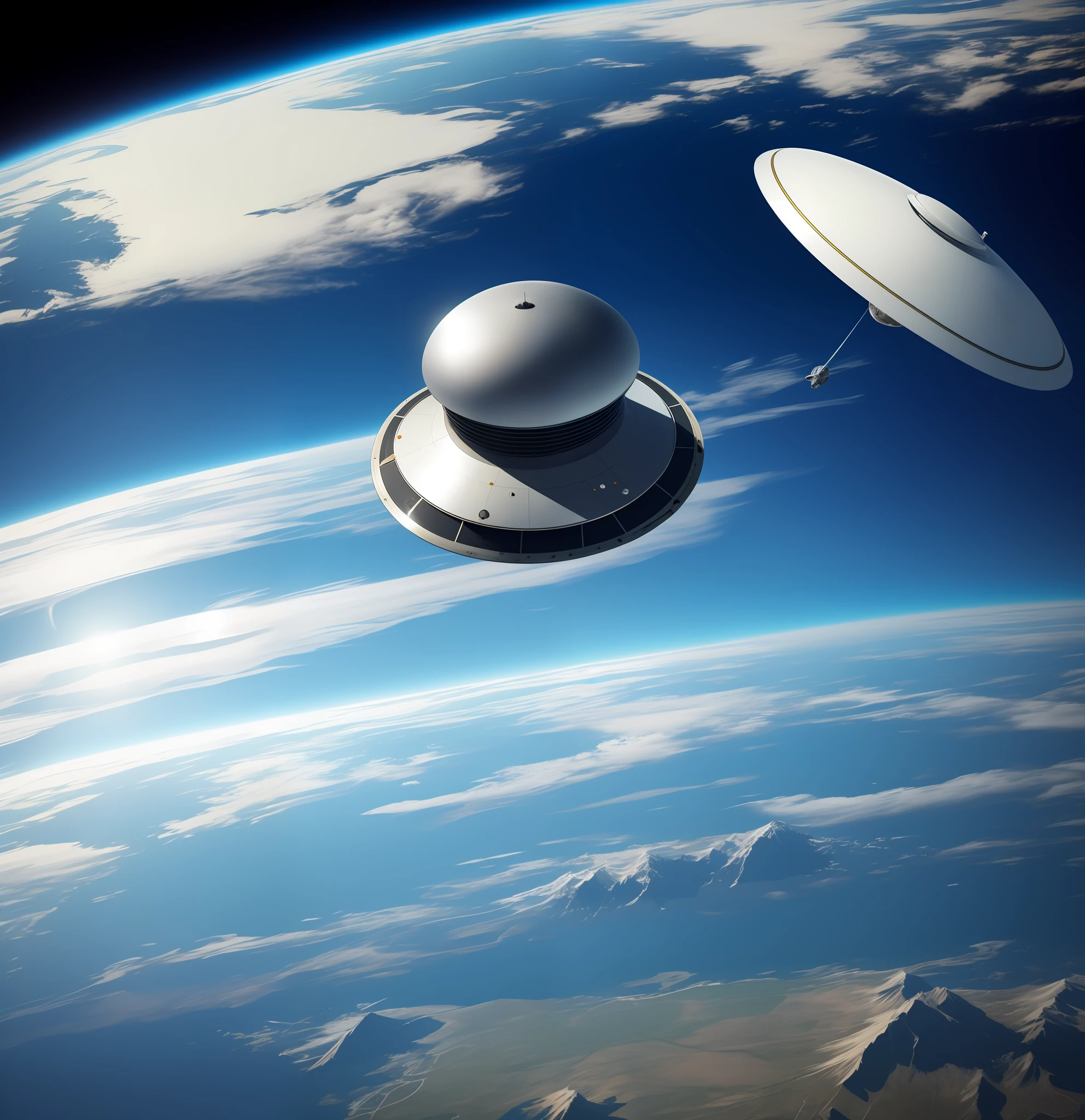 There is a search for metal flying saucers, high definition, vistas, realism, and the earth is in front of the spaceship