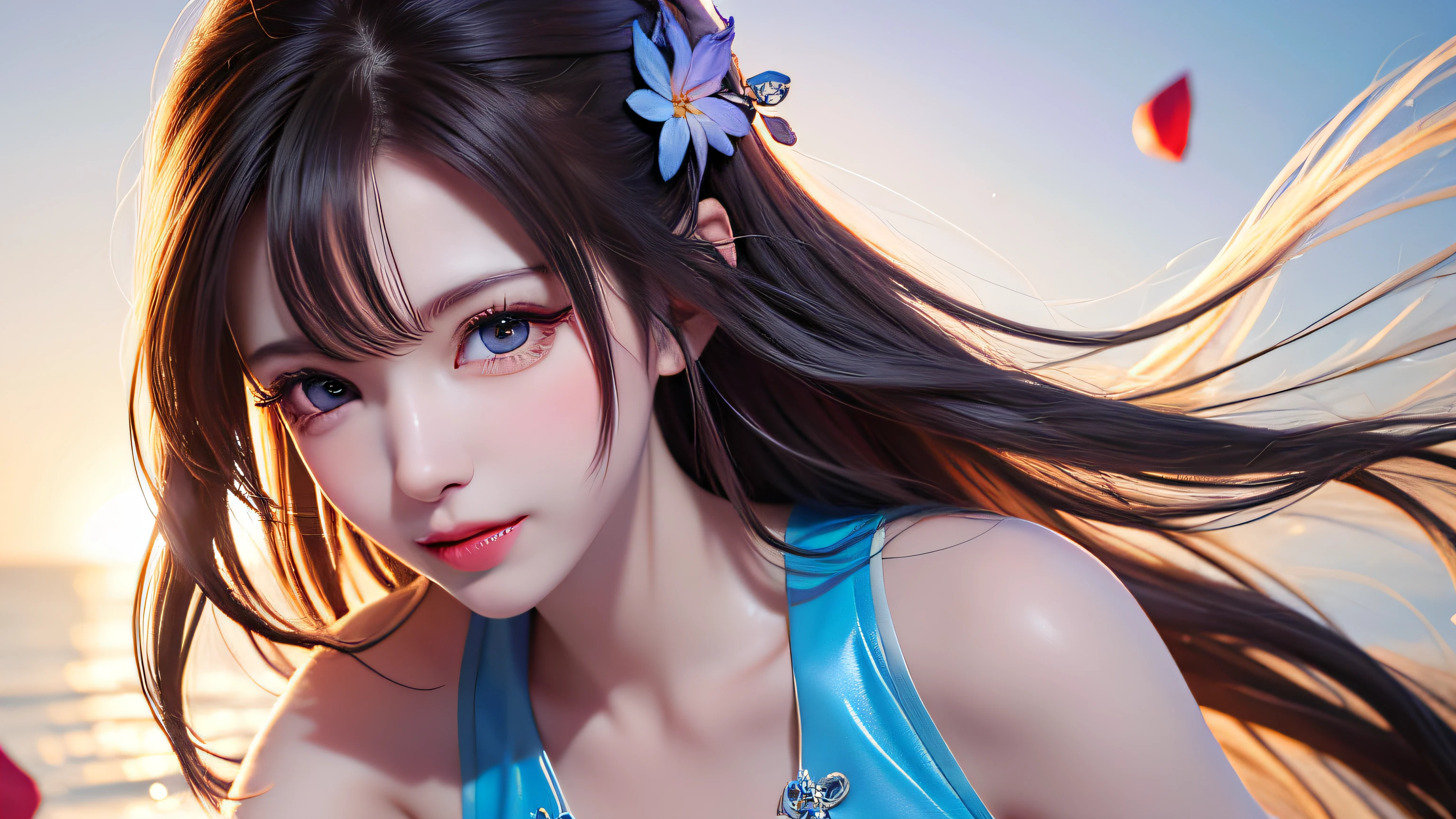 (8k, RAW photo: 1.2), top quality, ultra high resolution, head to knee, dramatic angle, (finely colored petals fluttering), (illustration), (1 girl)))), (long hair), (transparent white sheer sleeveless dress, mini skirt)), (blonde, blue eyes) beautiful face, (bright lip gloss, long eyelashes, smooth) face, bright skin, Natural Shadows, Wide Light, Wide Light, Depth of Field, Strong Colors, Subtle Caustics: 0.8), Smile, (Big), (Rain: 0.9), Behind the Girl is Hanazono, (Focus), ((Standing on the Surface of the Water)), ((Color Splash), Colorful Splash, (((((Colorful)))), (Sketch: 0.8), Masterpiece, Best Quality, Beautifully Painted, Highly Detailed, (Denoise: 0.6), [ Splash Ink], (Ink Refraction)), (Beautiful Detailed Sky), Highly Detailed, (Masterpiece, Best Quality, Highly Detailed) CG Unity 8k Wallpaper, Masterpiece, Best Quality, Ultra Detailed, (Lycoris radiata)