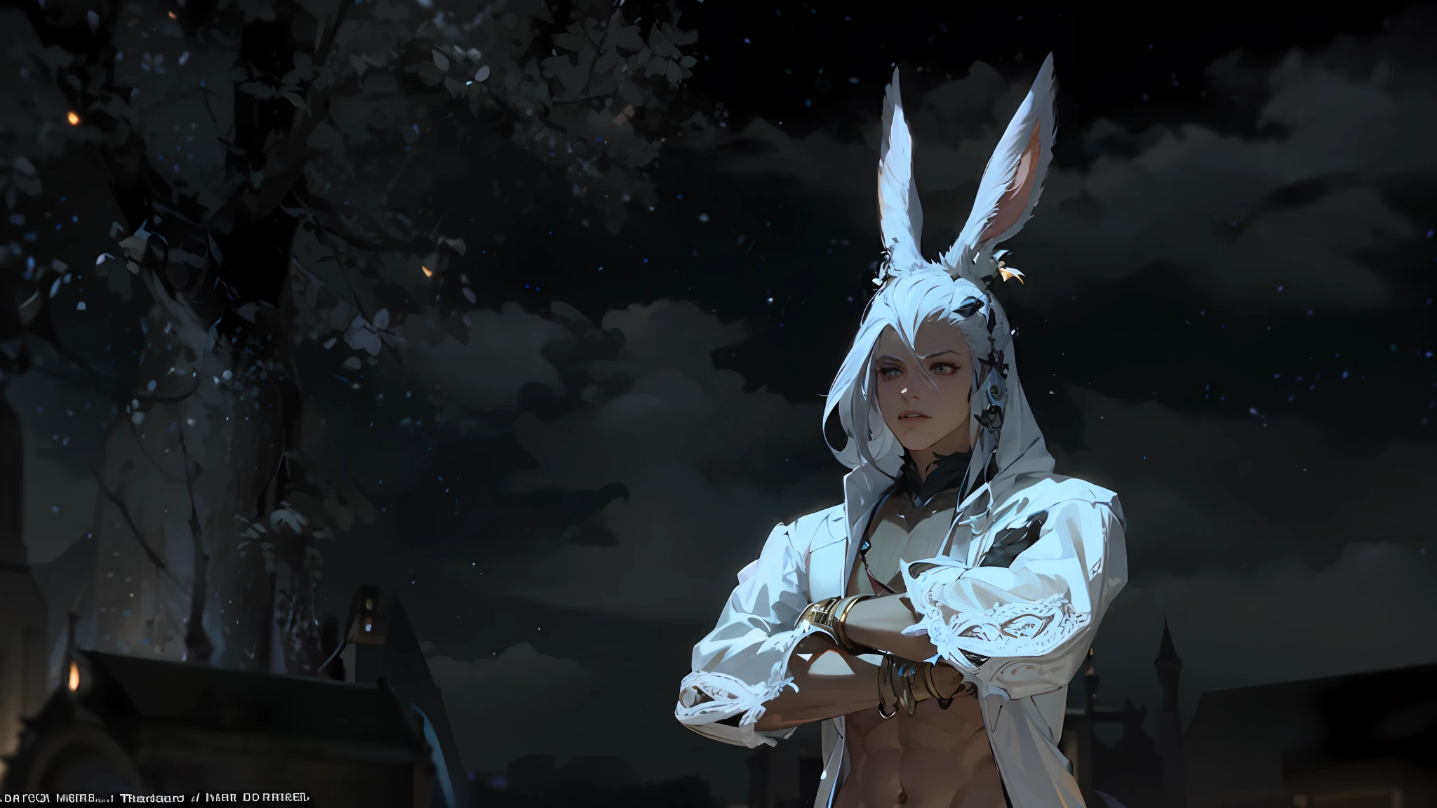 there is a bunny boy viera  in a white  jacket , tranding on pxiv, final fantasy 14 style, final fantasy 1 4 screenshot, alluring mesmer woman, ffxiv, final fantasy xiv, 2 b, 2b, final fantasy 14 sharp, final fantasy 1 4, ffxiv heavensward, ornate white jacket, hd screenshot