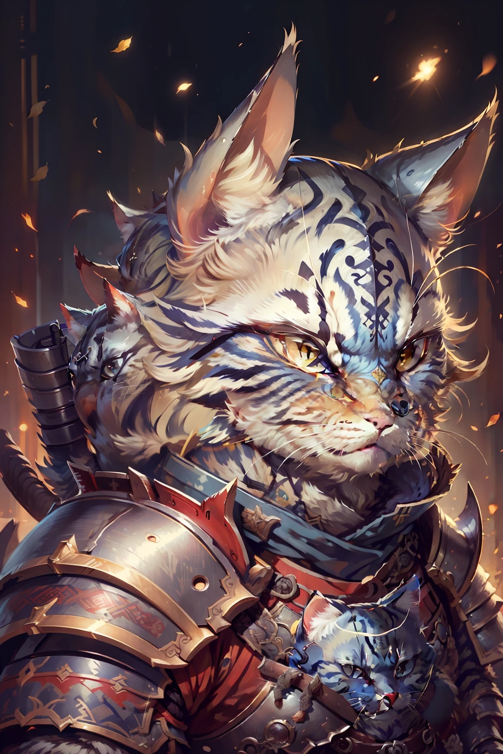 c4ttitude, wearing warrior armor, side portrait,samurai ,武士刀