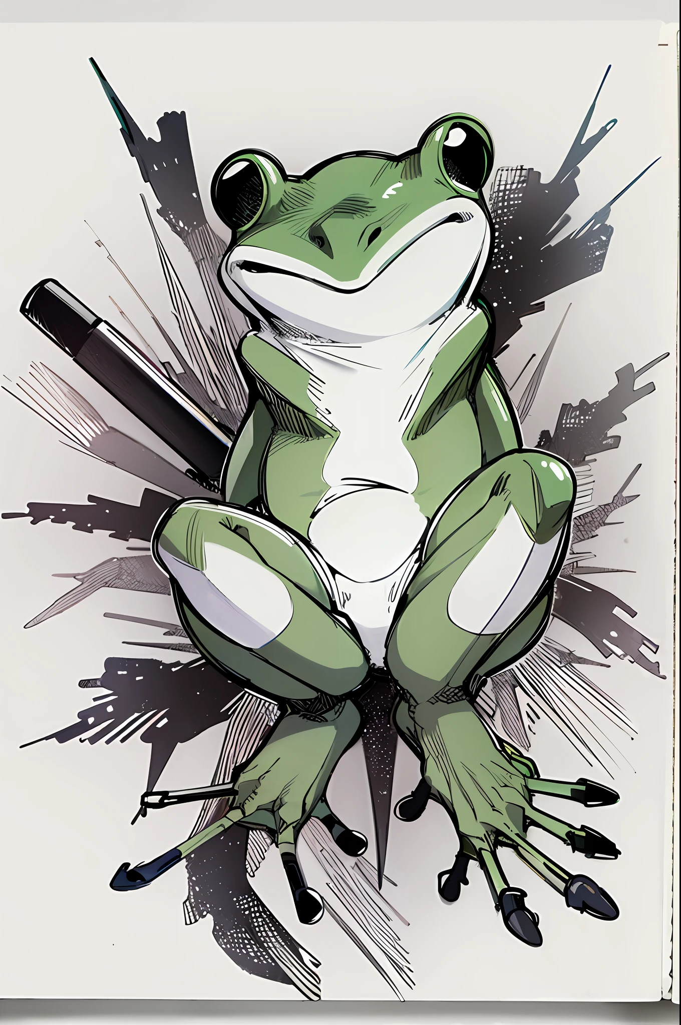 pen_sketch_style, 1 frog, solo, ink, sketch,