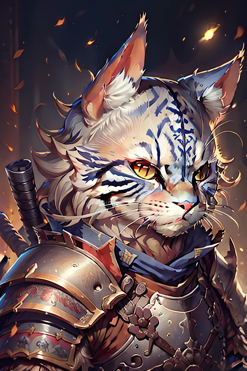 c4ttitude, wearing warrior armor, side portrait,samurai ,武士刀