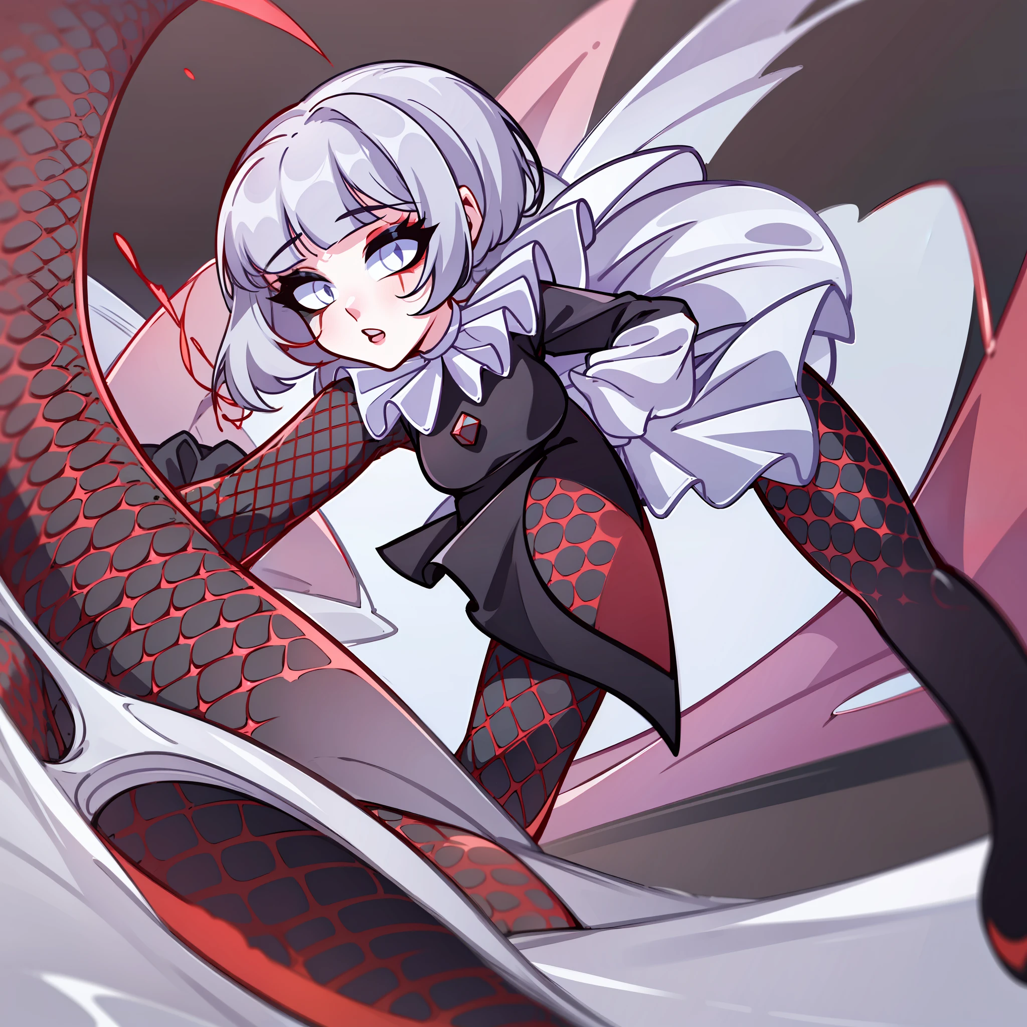 (Best quality: 1.0), (super high res: 1.0), extremely detailed character, detailed Hands, half-dragon girl, horns, scales on the neck, scales on the shoulders, scales on the forearm, scales on the cheek, girl with dragon's tail, extremely detailed hair, short hair, ((white hair)), ((black locks)), extremely detailed eyes, eye with different colors, white right eye and the left being black,  dragon eyes, 2d, anime art, ((child)), ((full body)), standing, medieval, rpg, small, cute,