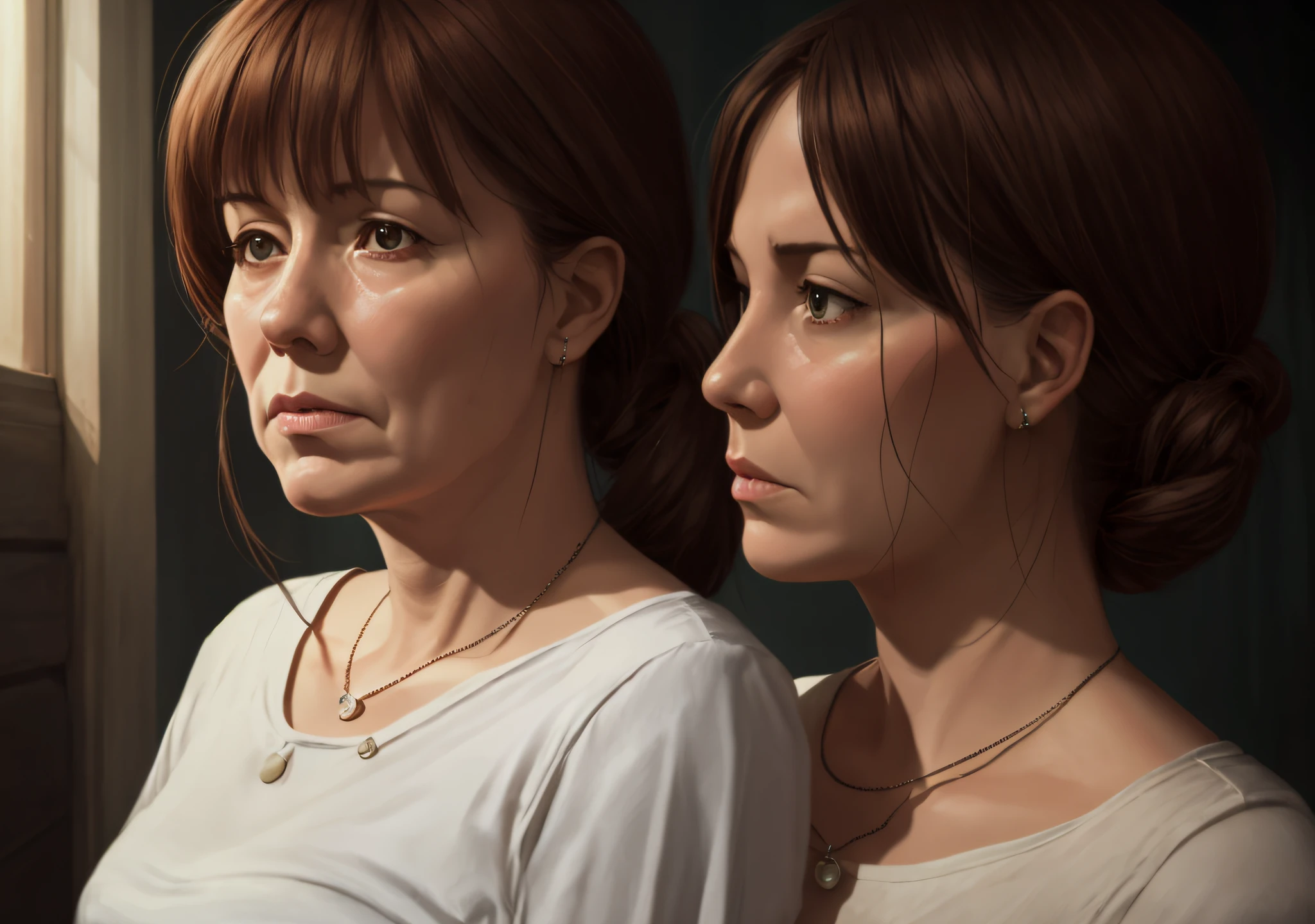 sad, hyper realistic mother