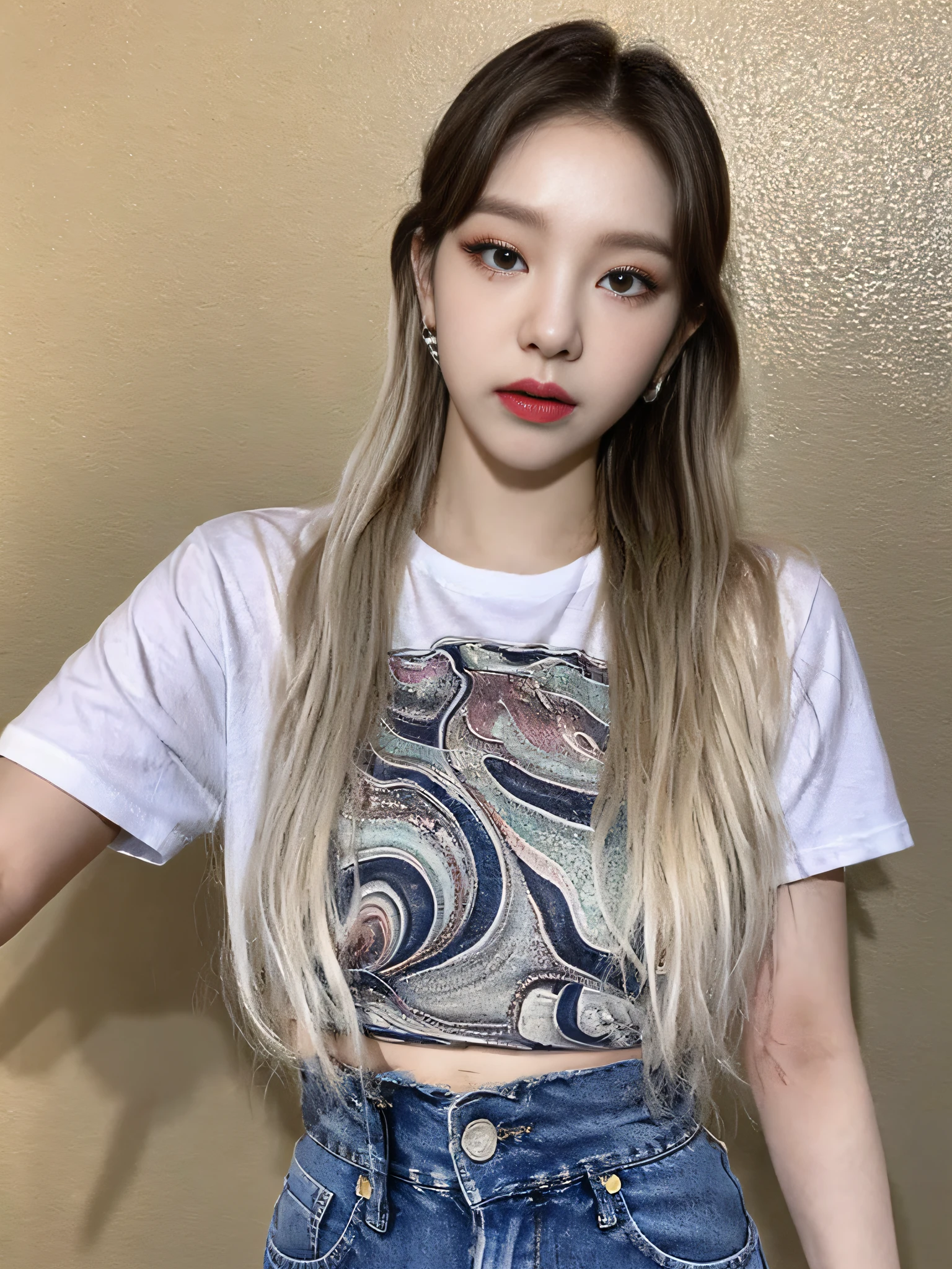 (Best Quality, 16k, Masterpiece: 1.3), Pretty Woman, 1Girl, Two Braids, Wearing Spice T-Shirt, Open Waist, Lace-up Jeans, Ultra-Detail Face, Detail Lips, Detail Eyes, Double Eyelids, HD